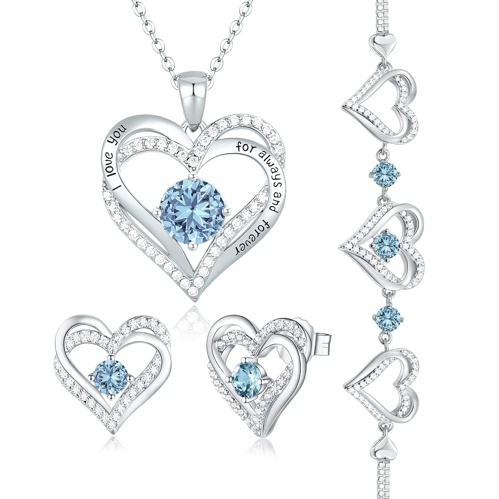 Forever Love Heart Jewelry Set for Women - Necklace, Bracelet & Earrings | Christmas & Birthday Gift for Mom, Wife, Her | Perfect for Anniversaries, Valentine's Day & Special Occasions