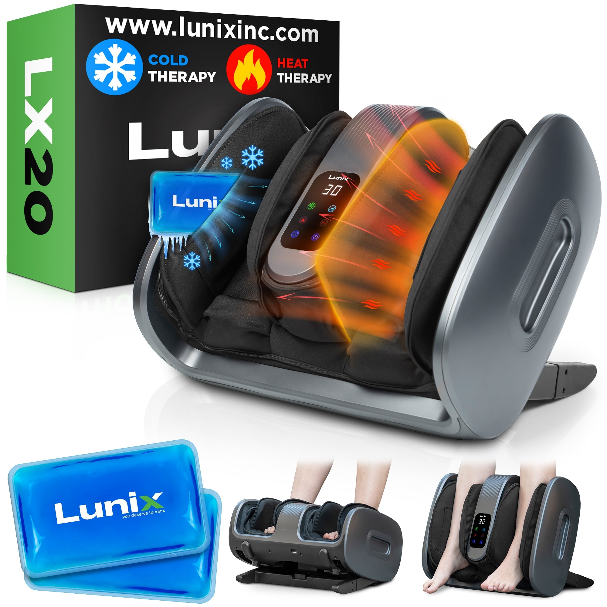 LX20 Shiatsu Foot and Calf Massager with Heat - Deep Kneading Massage for Pain Relief, Relaxation - Perfect for Home, Office & Post-Workout Recovery