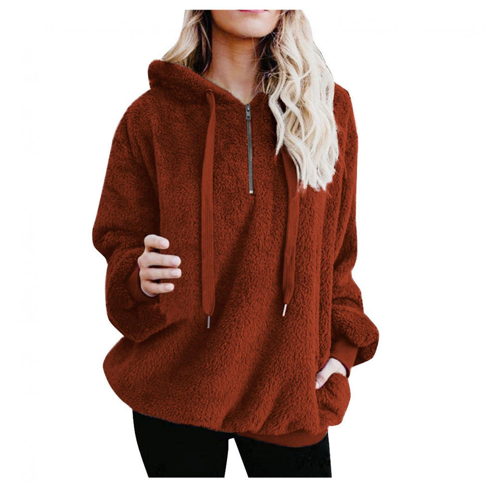 NLOMOCT Women's Fleece Hoodie - Soft Fuzzy Pullover Sweatshirt, Warm Plush Long Sleeve Hooded Jacket for Casual Wear, Winter Outfits & Loungewear