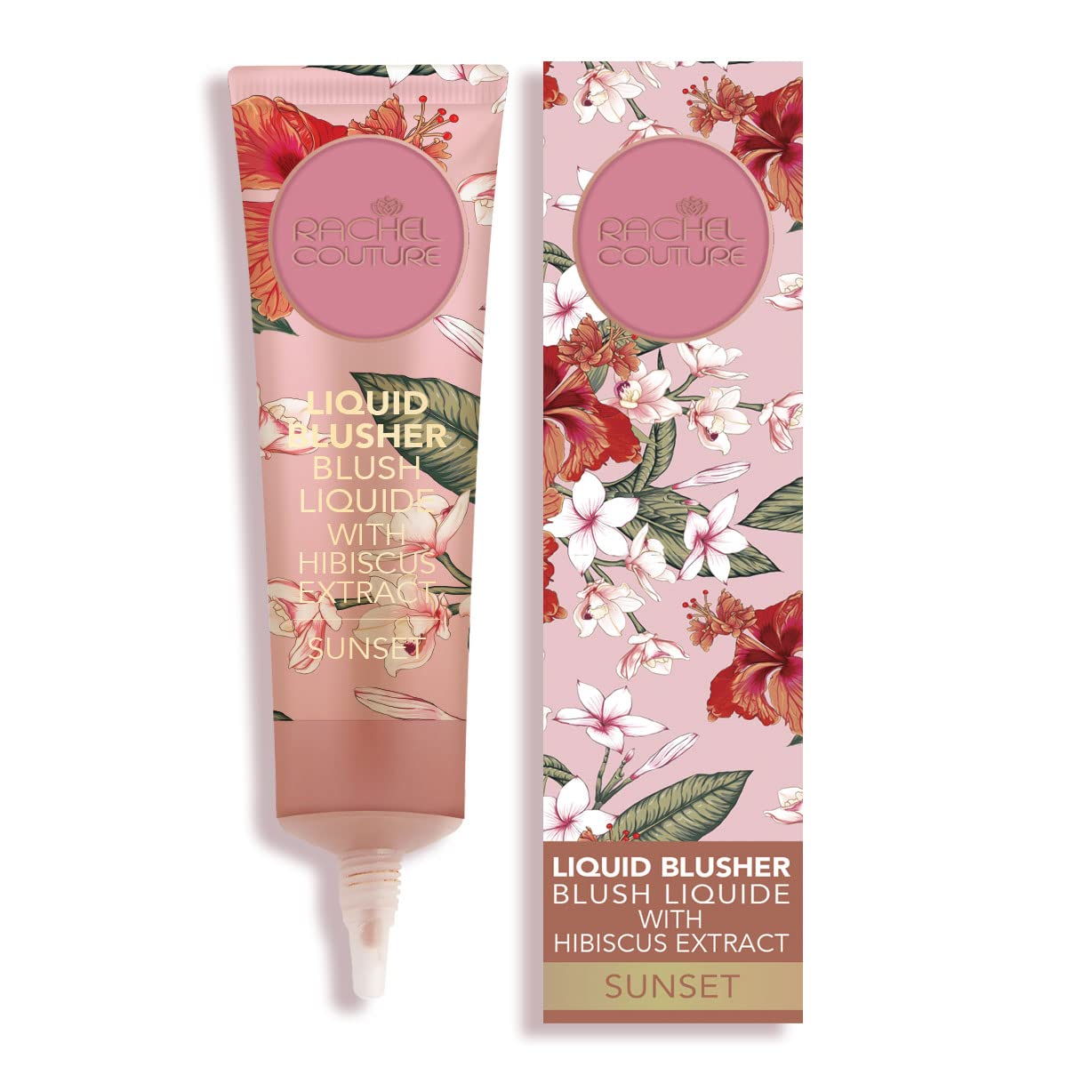 Rachel Couture Liquid Blush for Radiant, Glowing Cheeks | Vegan & Cruelty-Free Makeup | Hibiscus Extract Infused Cheek Tint (0.50 Oz) - Sunset Shade | Perfect for Everyday Wear & Special Occasions