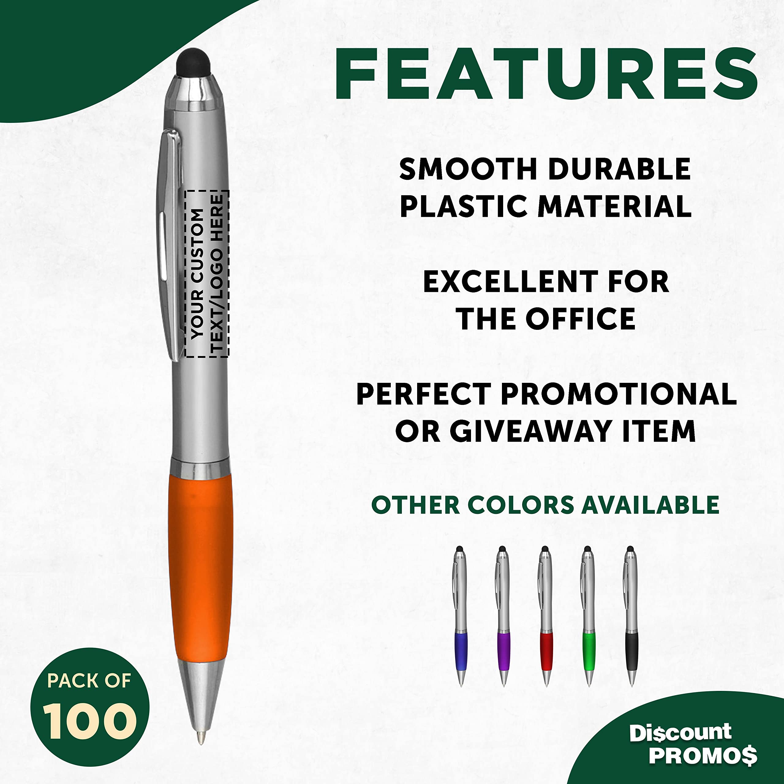 Custom Stylus Ballpoint Pens - Bulk Pack of 100 with Black Ink | Personalized Office & School Supplies | Perfect for Business, Tradeshows, Events & Everyday Use - Orange