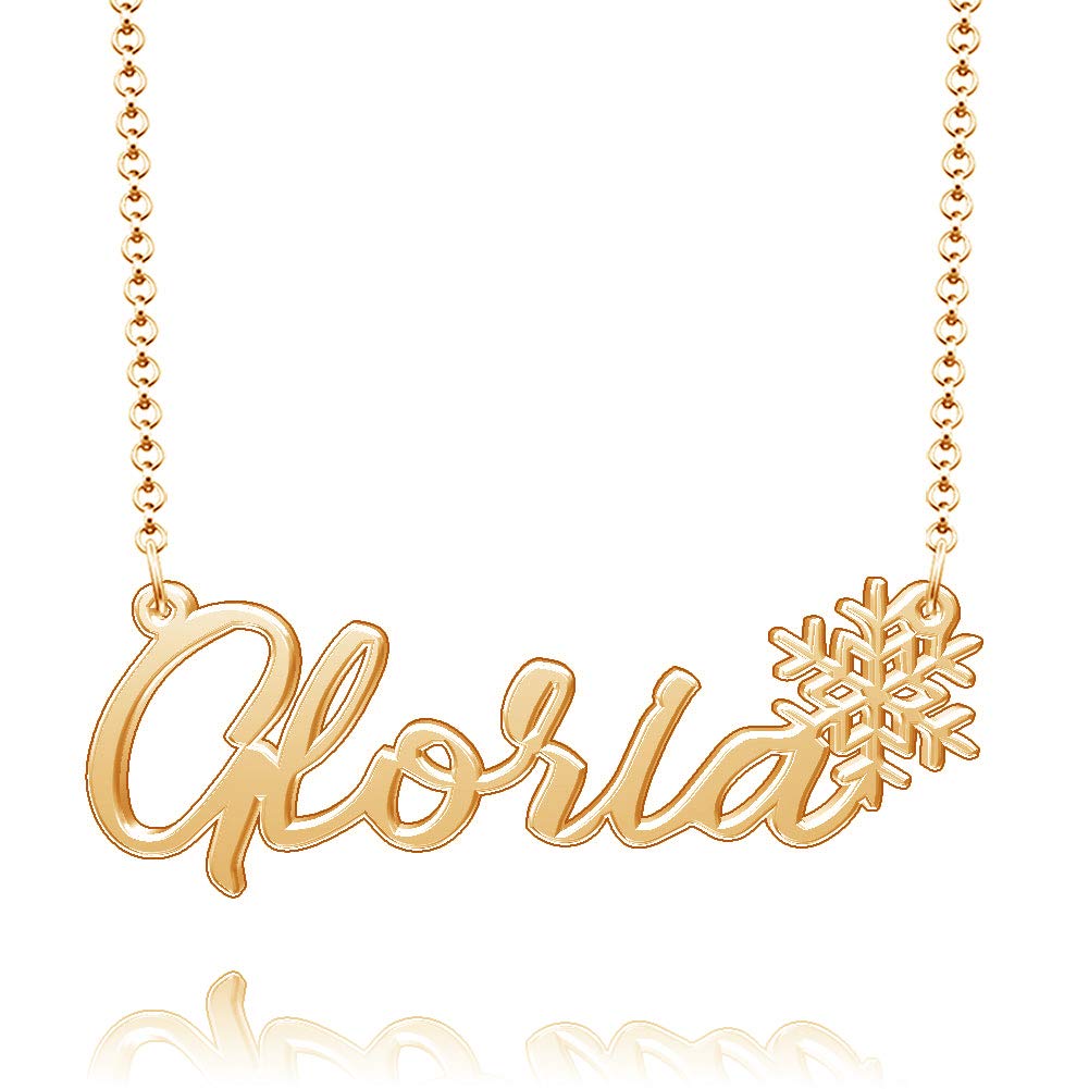 Personalized Name Necklace for Women - Sterling Silver & Gold Snowflake Pendant Custom Jewelry - Engravable Gift for Mom, Wife, Girlfriend - Perfect for Anniversary, Birthday, Valentine's Day