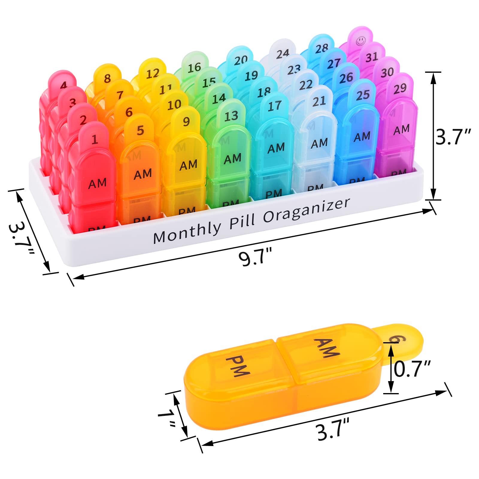 Greencycle 30-Day 4-Week Pill Organizer - 8 Pack Moisture-Proof Travel Pill Box with 2 Daily Compartments for Vitamins, Fish Oil & Supplements | Perfect for Home, Office & Travel Use