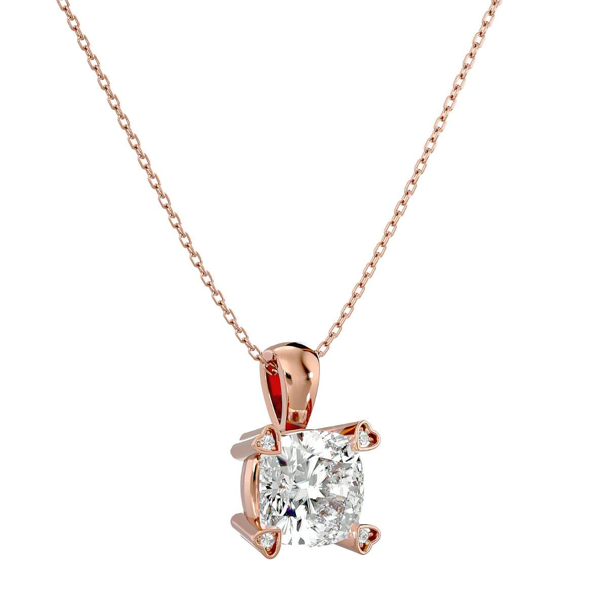 14K White/Yellow/Rose Gold Certified Birthstone Necklace with 0.02 Ct Round Diamond & 2 Ct Cushion Solitaire Gemstone Pendant for Women | Personalized Birthstone Jewelry Gift for Her | Perfect for Birthdays, Anniversaries & Mother's Day