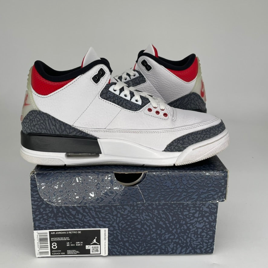 Original: AIR JORDAN 3 FIRE RED DENIM SIZE 8 CZ6431 100   Optimized: Air Jordan 3 Retro Fire Red Denim Men's Sneakers - Size 8 (CZ6431-100) - Authentic Basketball Shoes for Streetwear & Casual Outfits