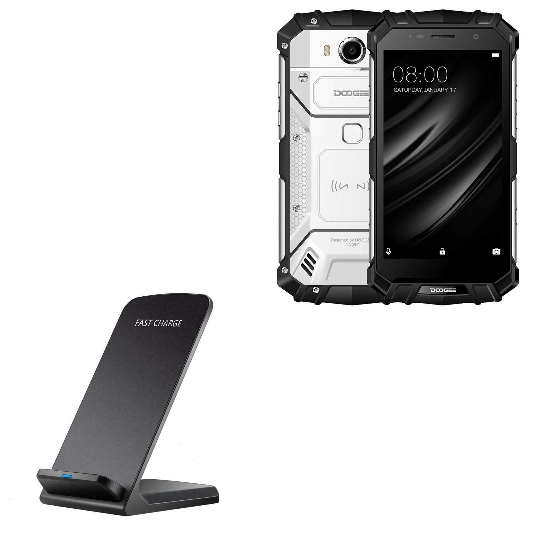 Wireless Charger Stand 10W Fast Charging Compatible with Doogee S60 Lite - Cordless Qi Charging Pad for Home, Office & Travel | Jet Black