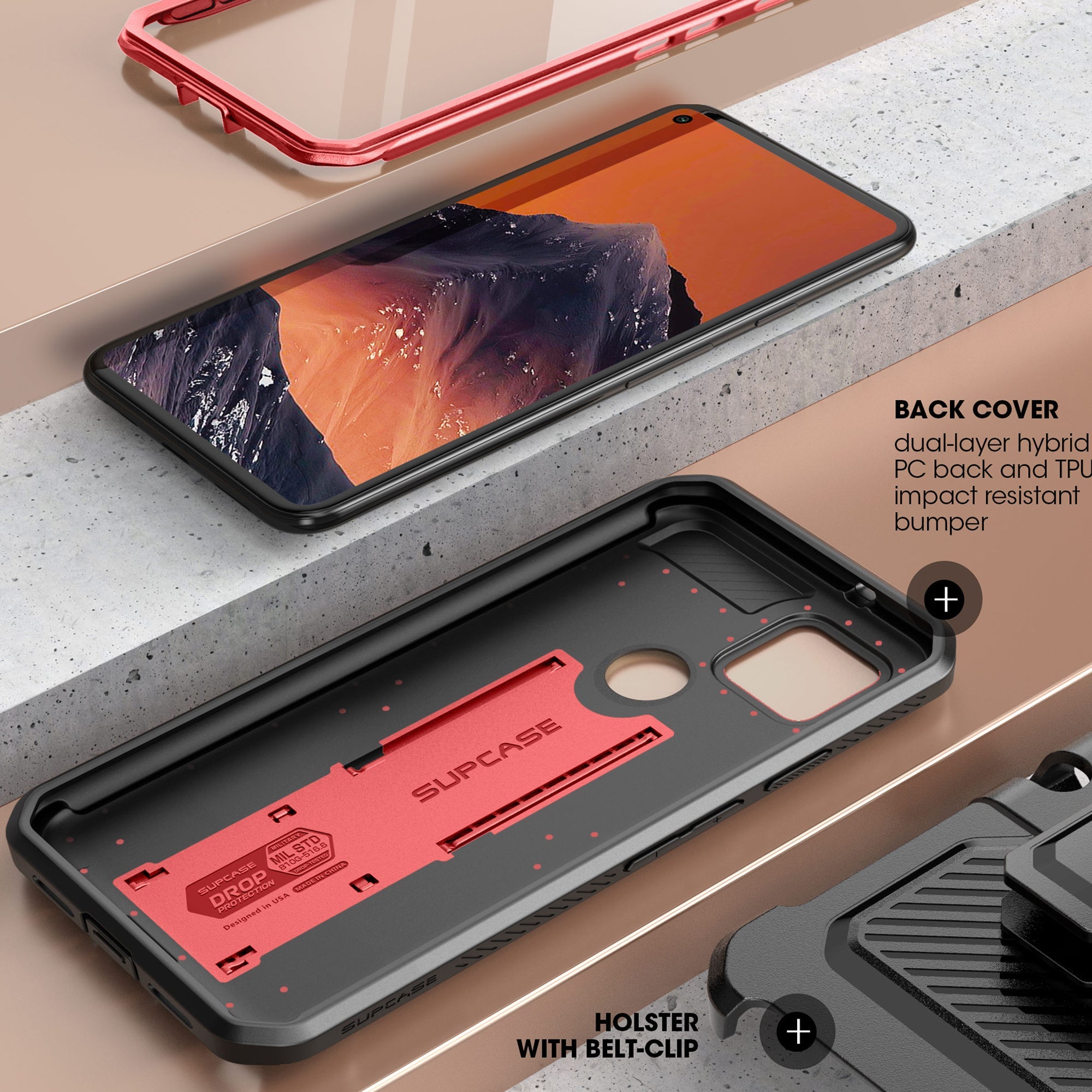 Google Pixel 5 (2020) Unicorn Beetle PRO Rugged Holster Case - Shockproof & Heavy Duty Protection - Metallic Red (Open Box) - Perfect for Outdoor Activities, Construction Work & Extreme Sports