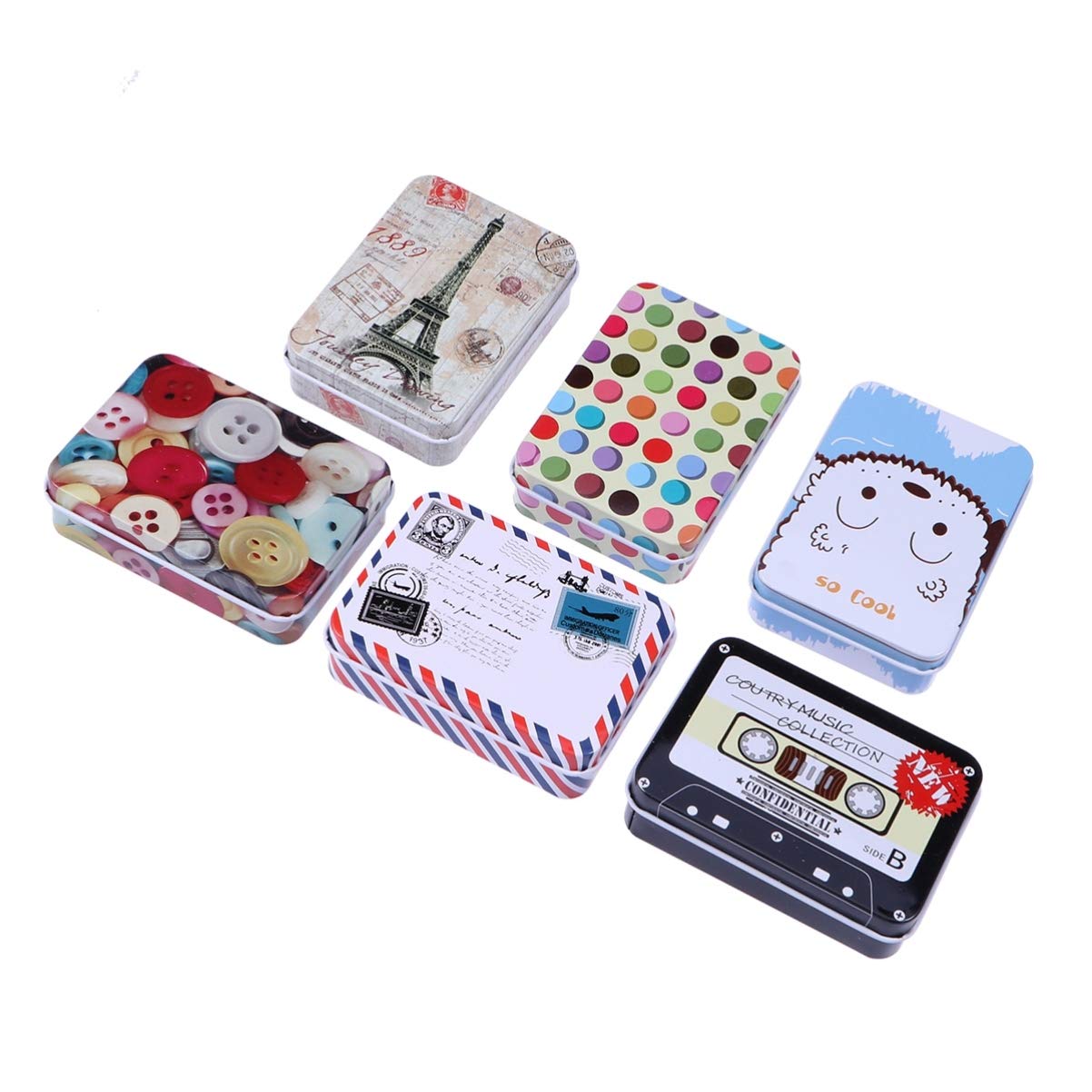 NUOBESTY 6-Piece Decorative Metal Tin Containers with Lids - Candy Storage, Jewelry Organizer, Card Holder, Small Trinket Box, Biscuit Container - Perfect for Home Decor, Gift Wrapping & Craft Storage