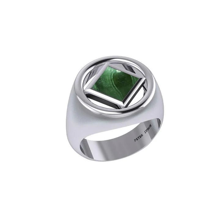 Large Silver Ring with Inlaid NA Recovery Symbol - TRI2442 - Spiritual Jewelry for Addiction Recovery & 12-Step Programs