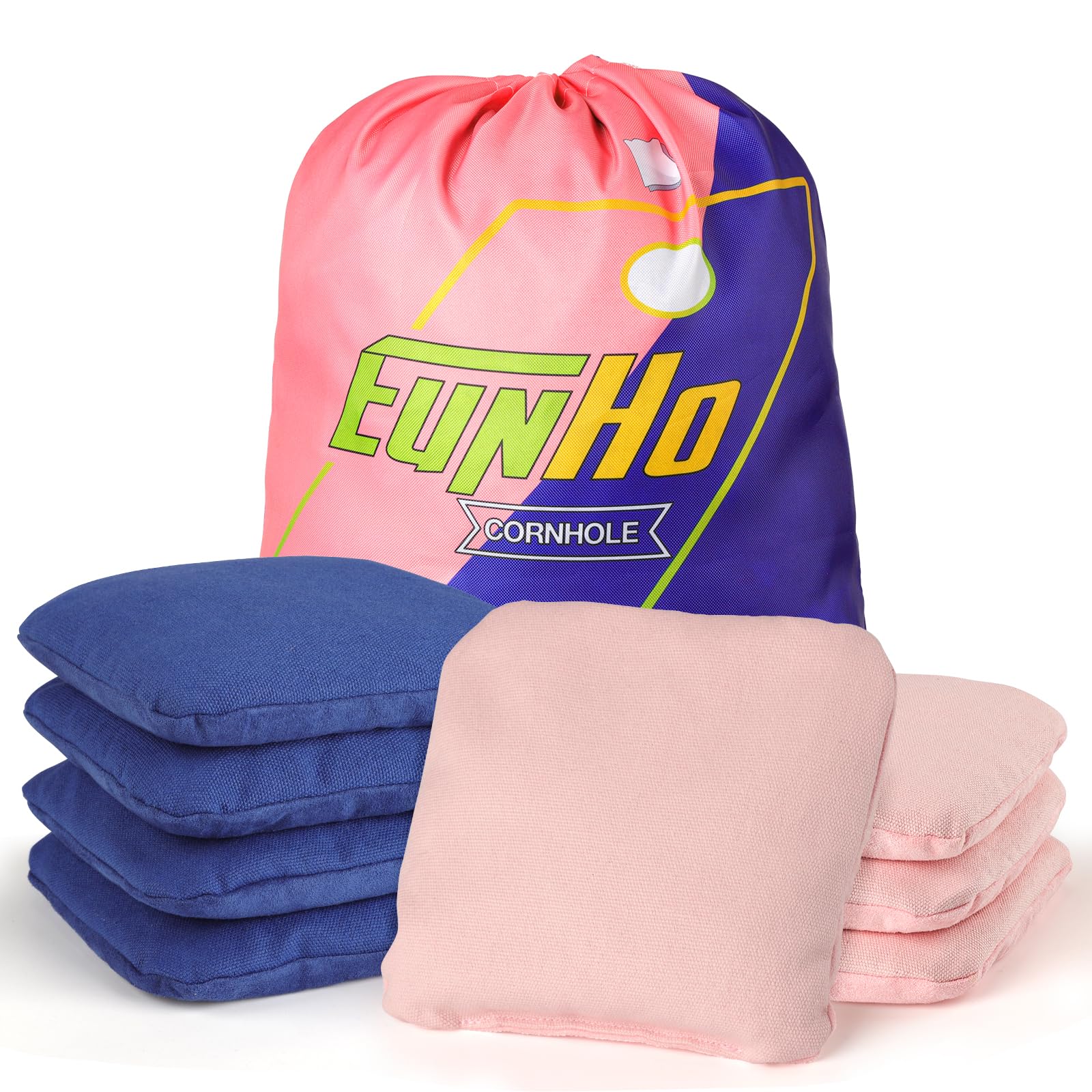EunHo Professional Regulation Cornhole Bags Set of 8 - Dual Sided Slick & Stick Bean Bags for Outdoor Tossing Games - All Weather Resistant for Backyard, Tailgating & Beach Parties