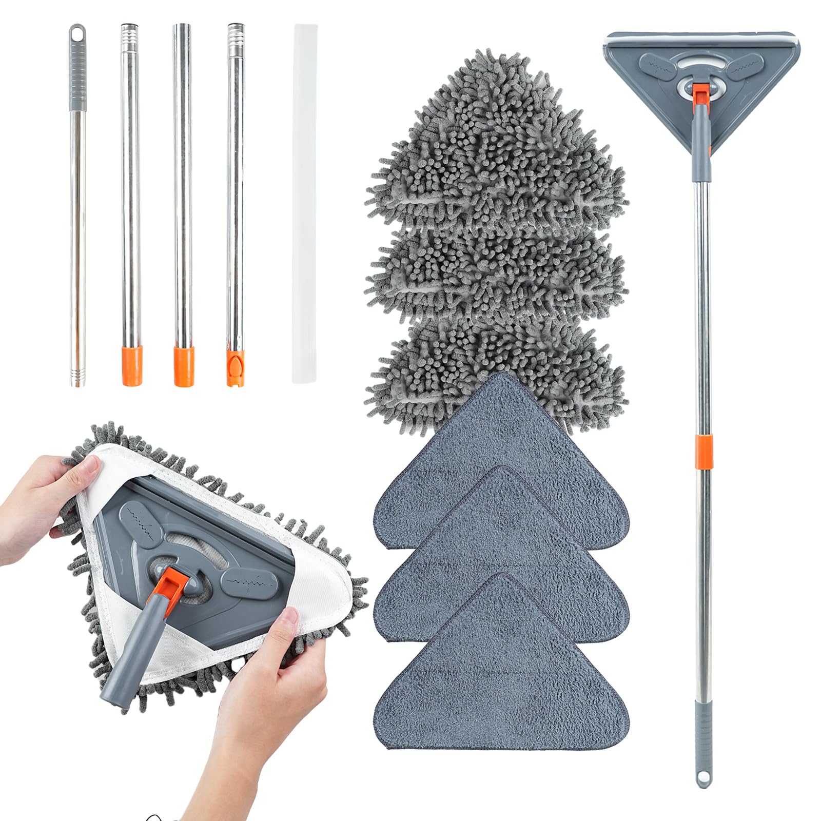 Long Handle Wall Mop Cleaner - Extendable Baseboard & Floor Dusting Tool for Wet/Dry Cleaning - Home Cleaning Supplies for Walls, Baseboards & Hard Floors (Perfect for High Ceilings, Corners & Hard-to-Reach Areas)