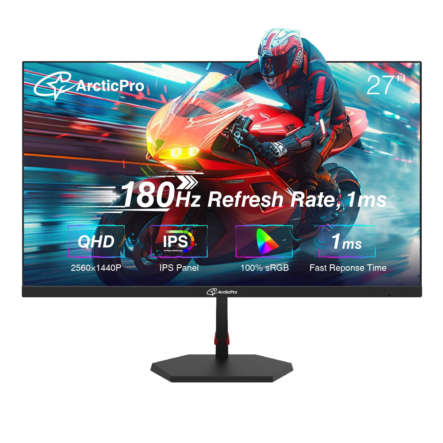 27-inch QHD Gaming Monitor 2560x1440p 180Hz, 2K IPS Panel, 1ms Response Time, AMD FreeSync, Ultra-Slim Frameless Design, 100% sRGB, Blue Light Filter - Dual HDMI & DisplayPort - Perfect for Esports, PC Gaming & Home Office Workstations