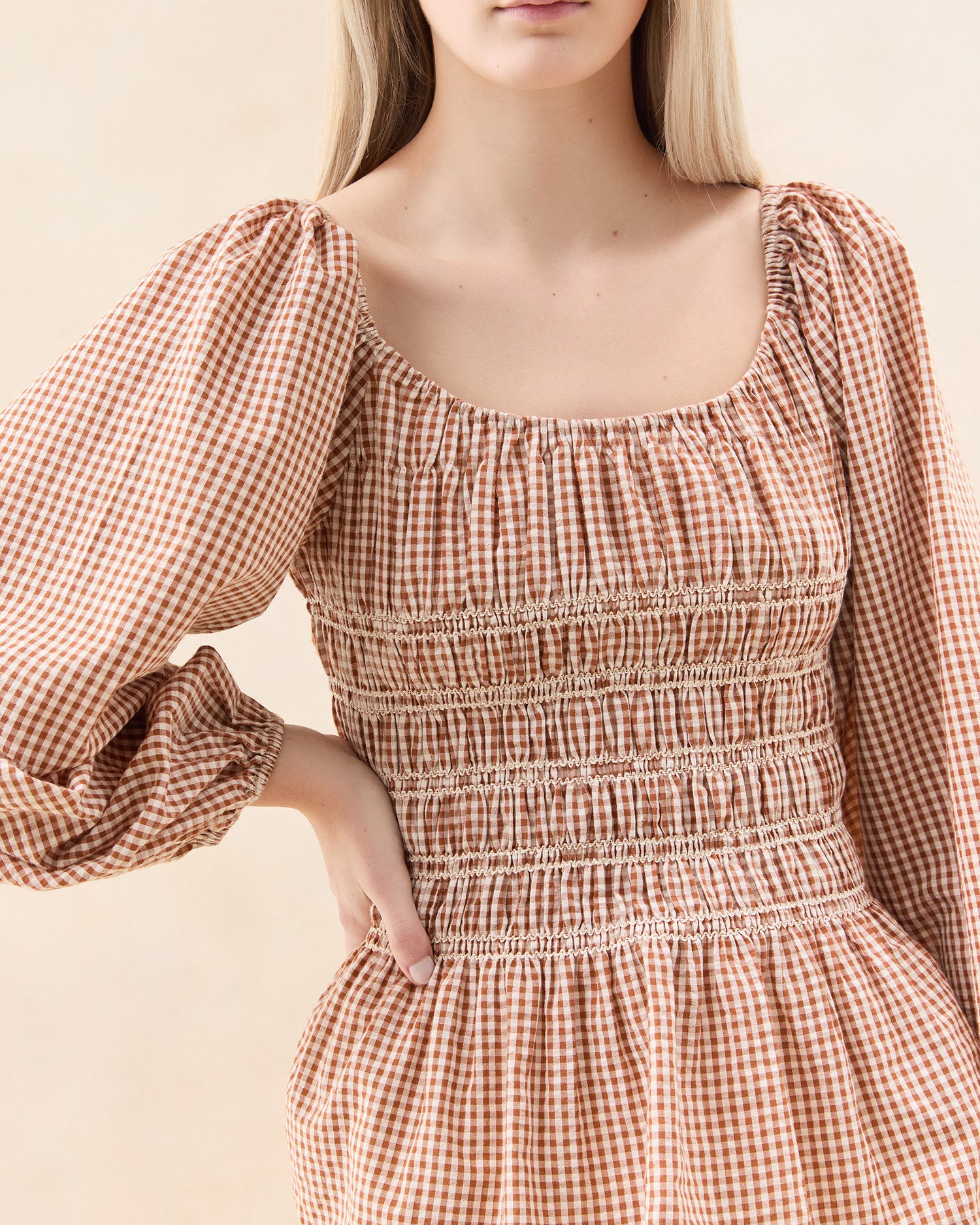 Julietta Brown Gingham Cotton Top for Women - Stylish Summer Blouse for Casual Outings and Picnics
