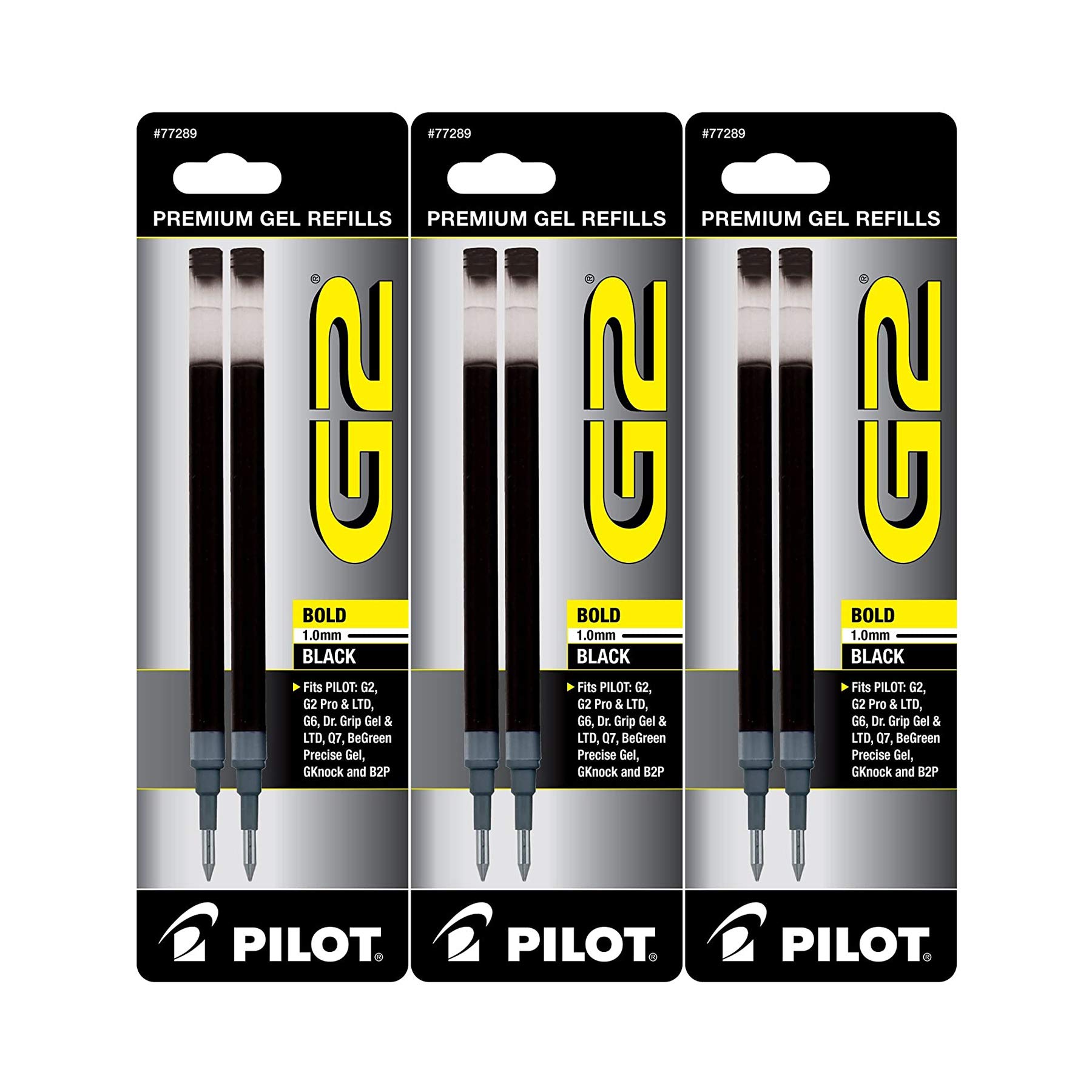 Pilot G2 Gel Ink Pen Refills - 1.0mm Bold Point Black Ink (6 Pack) for Smooth Writing - Perfect for Office, School, Note Taking & Journaling