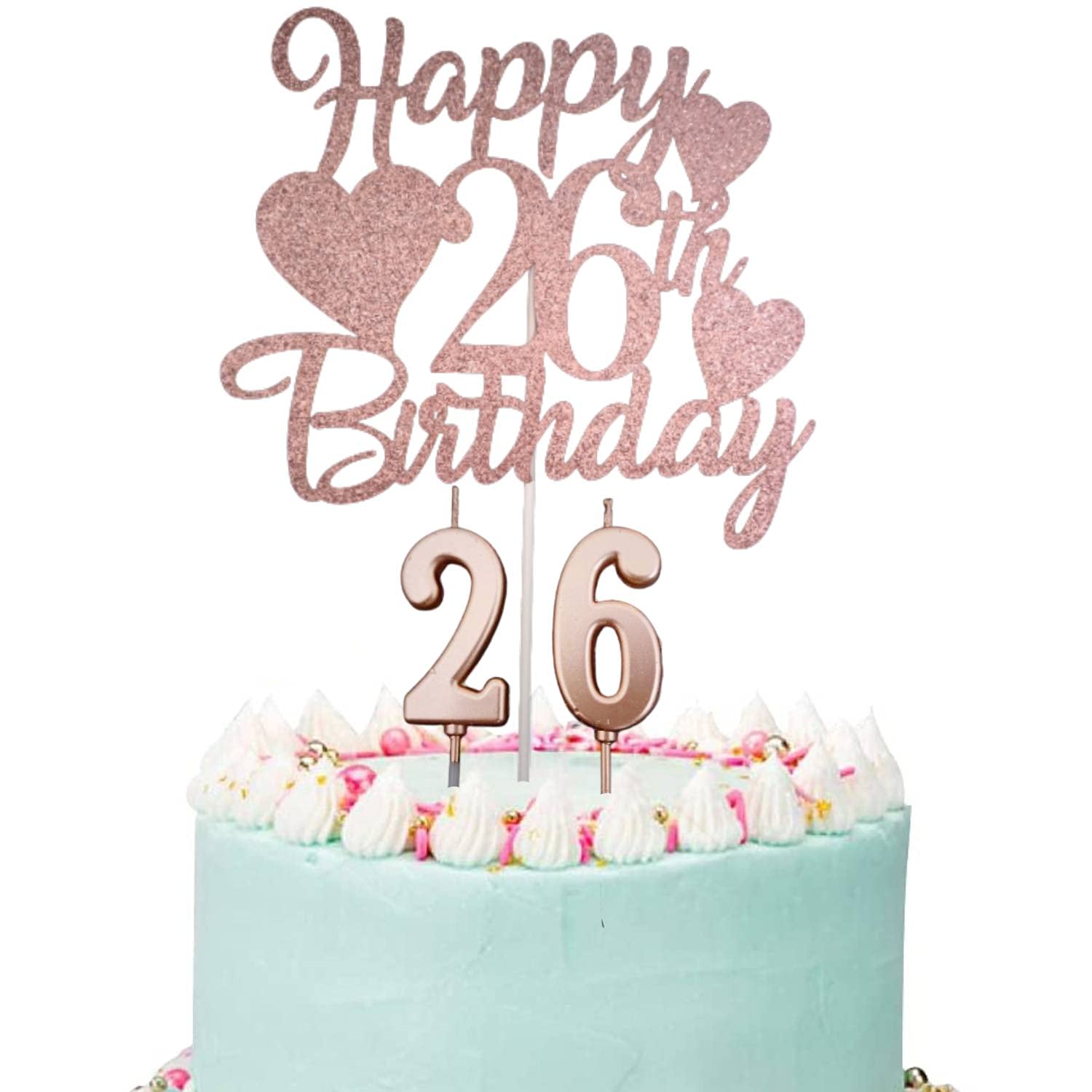 Rose Gold 26th Birthday Cake Topper with Number 26 Candles - Elegant 26th Birthday Party Decor for Women, Girls & Ladies - Perfect for Birthday Cakes, Cupcakes & Dessert Tables