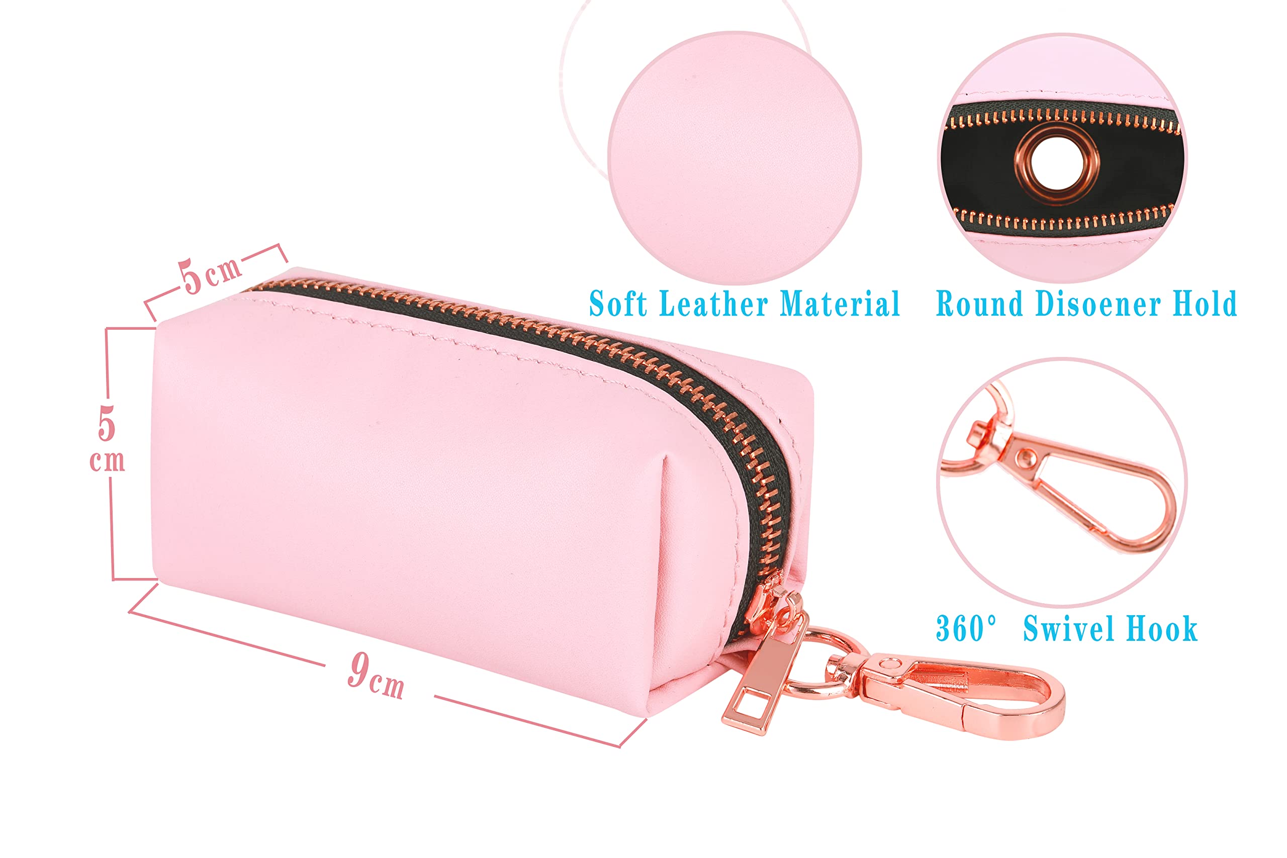 Vegan Leather Dog Collar and Leash Set with Rose Gold Buckle - Soft, Easy to Clean for Small, Medium & Large Dogs (Pink) | Includes Poop Bag Dispenser | Perfect for Walks, Training & Outdoor Adventures