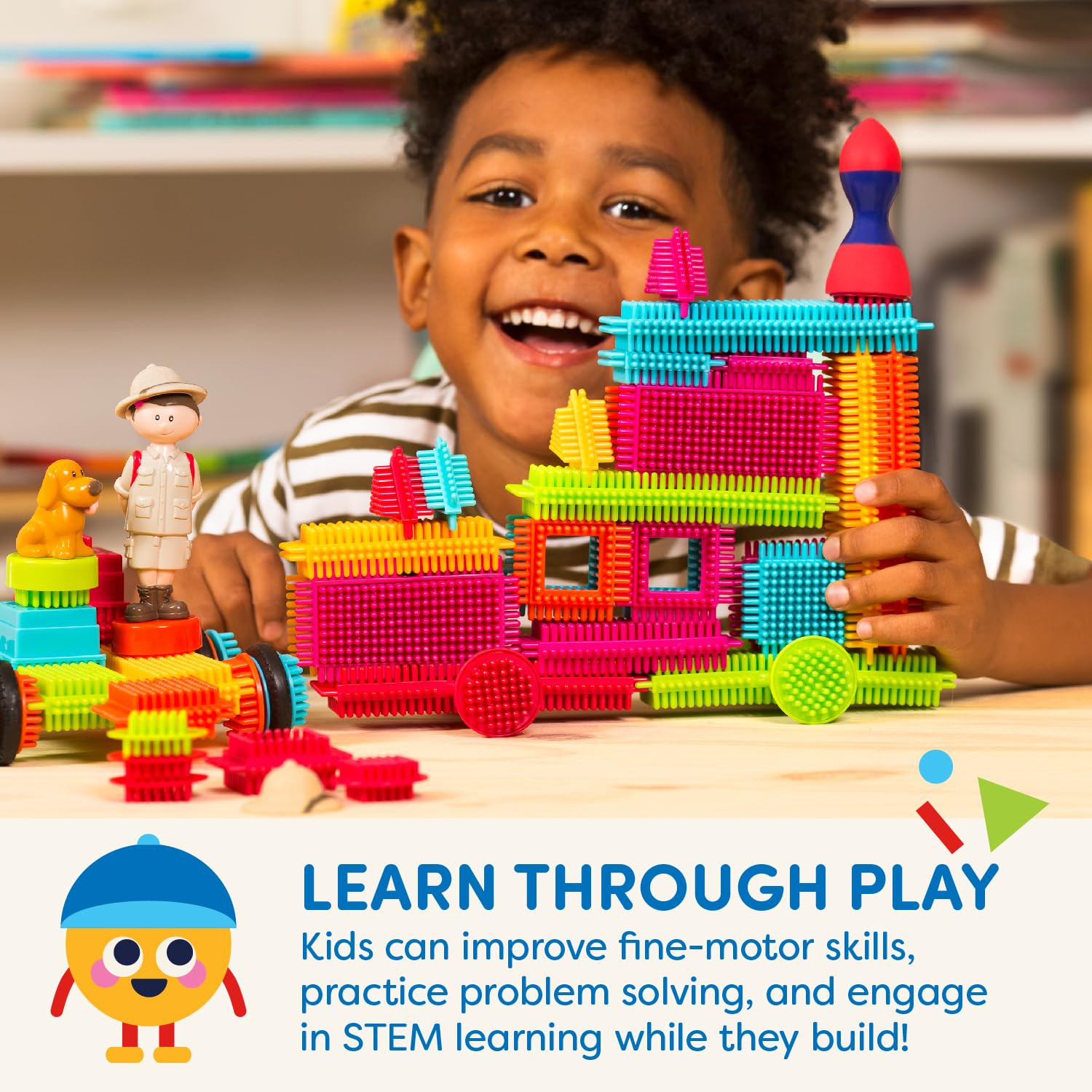Battat Bristle Blocks STEM Building Toys - 85 Piece Interlocking Construction Set with Reusable Carry Case - Educational Developmental Toys for Toddlers & Kids Ages 2+ - Safari Adventure Theme - Perfect for Preschool Learning, Creative Play & Travel Activities