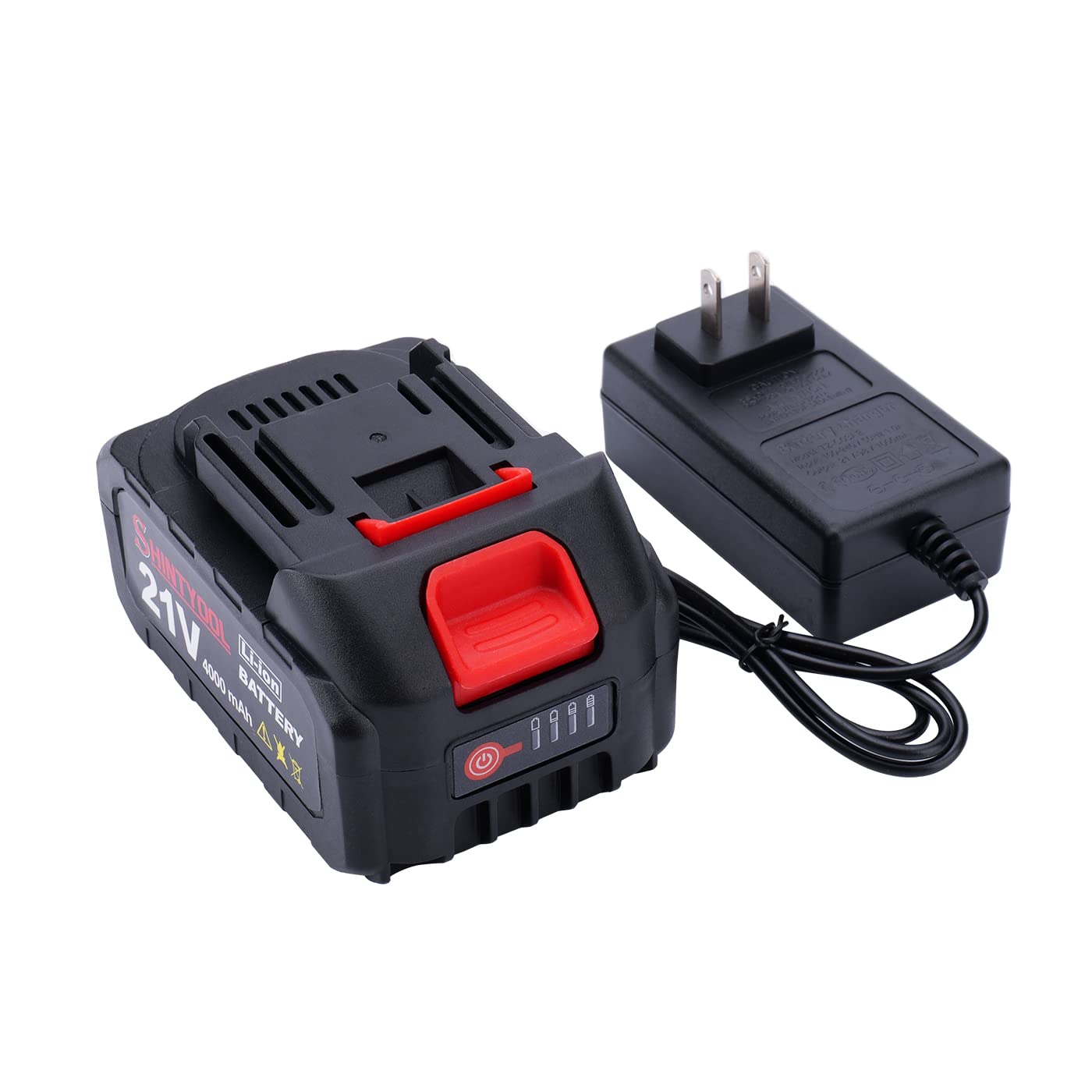 21V 4.0Ah Lithium Battery with LED Power Display & Charger Adapter - Compatible with Leaf Blowers, Mini Chainsaws - Perfect for Yard Work, Landscaping and DIY Projects