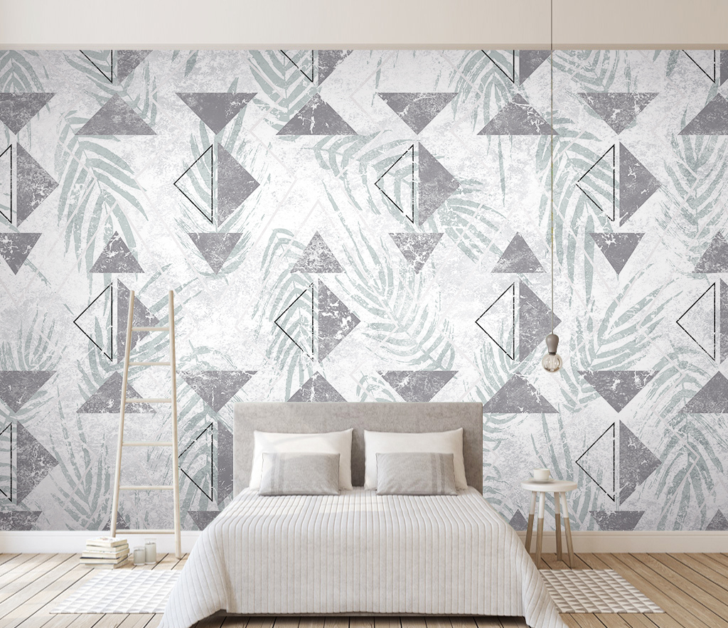Triangular Pattern Leaves Wallpaper Murals - Modern Botanical Peel and Stick Wall Decals for Bedroom, Living Room & Nursery Decor