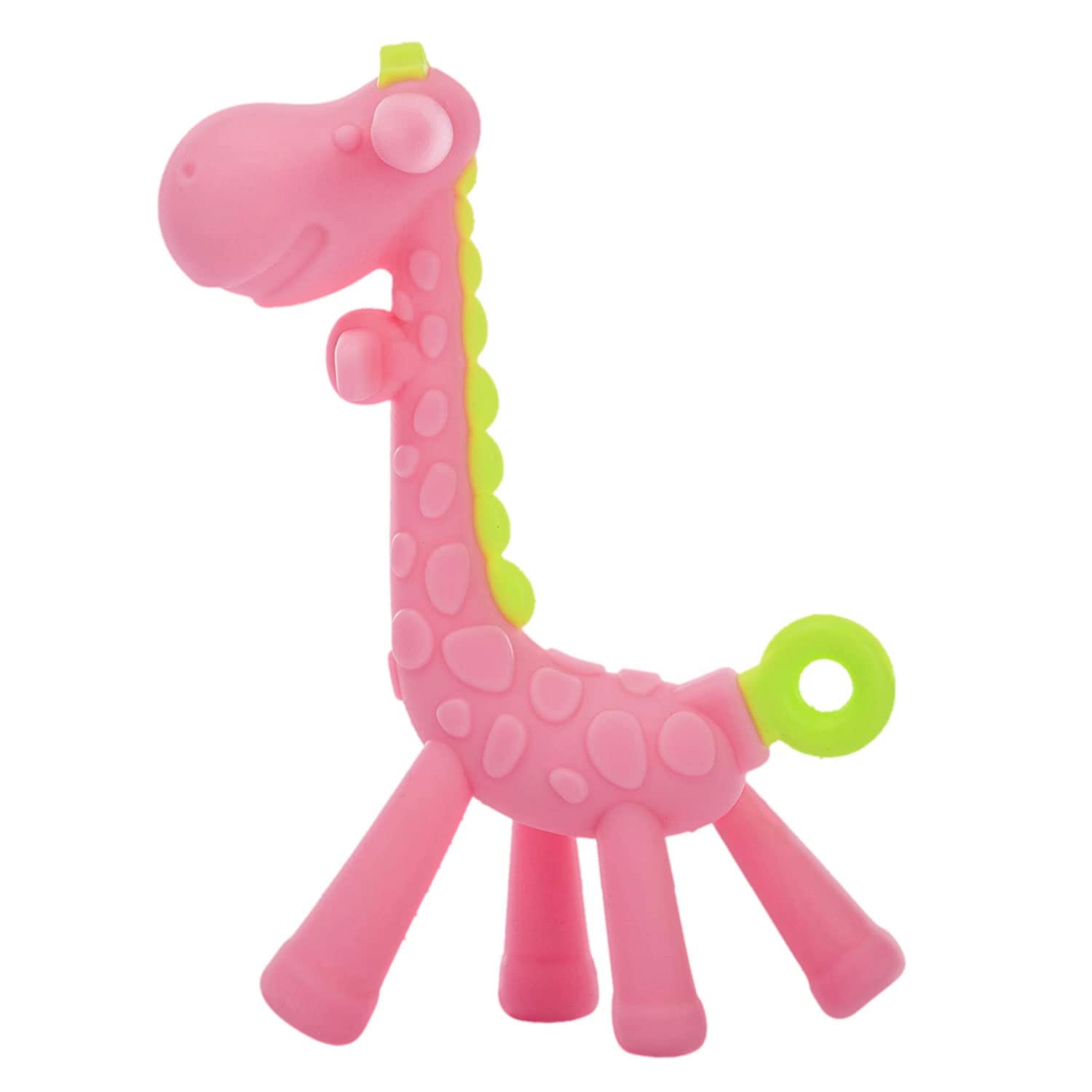 BabyGo Silicone Giraffe Teether - Soothing Teething Toy for Infants & Toddlers, BPA-Free Chewable Handheld Soother (Pink) - Perfect for On-the-Go Relief & Sensory Play