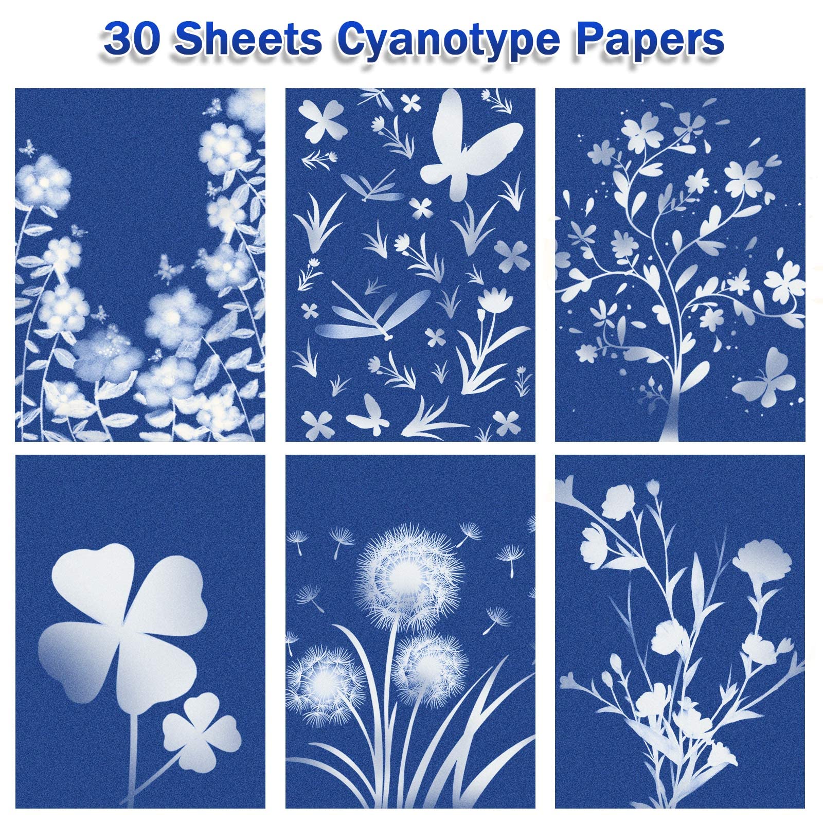 Cyanotype Paper Kit - 30 Pcs High Sensitivity Sun Printing Paper for Solar Drawing & Nature Printing - DIY Art & Craft Projects (A5 5.8 x 8.3 Inch) - Perfect for Botanical Prints, Blueprints, and Creative Photography Projects