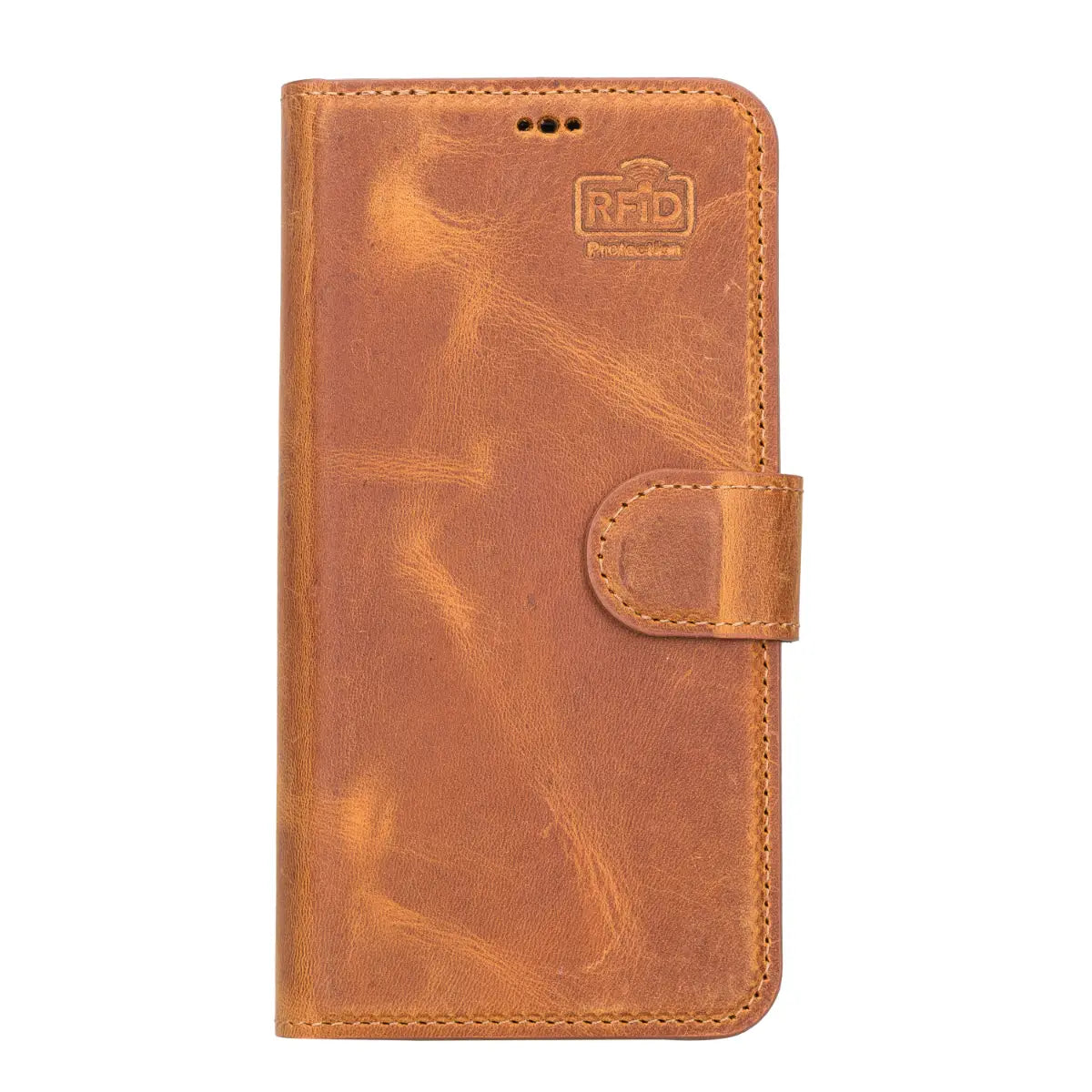 Premium Camel Brown Genuine Leather Wallet Case for iPhone 13 - Slim Protective Cover with Card Slots | Perfect for Everyday Use, Travel & Business (iPhone 13/6.1