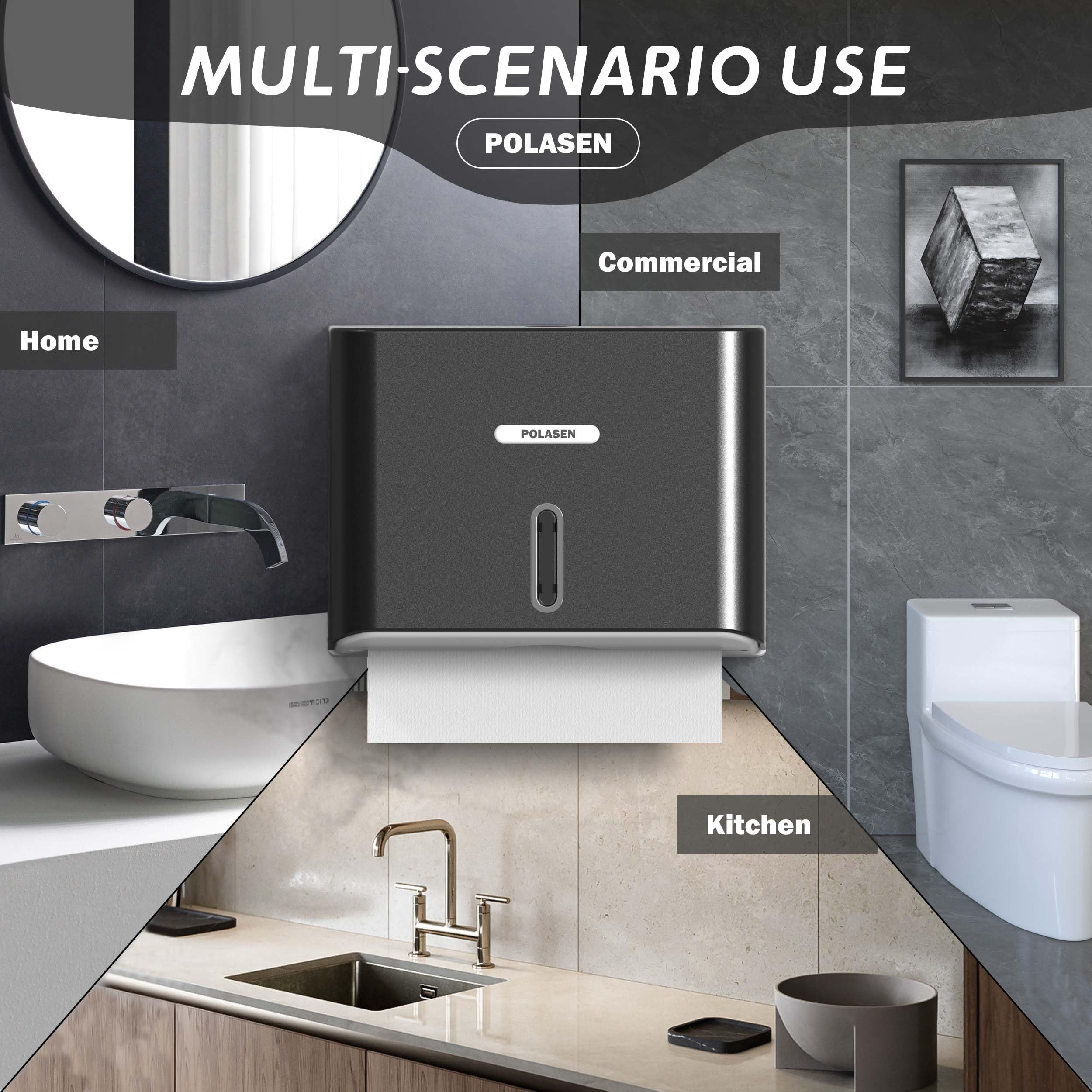 Commercial Paper Towel Dispenser Wall Mount - Heavy Duty Black Classic Key Lock for 10