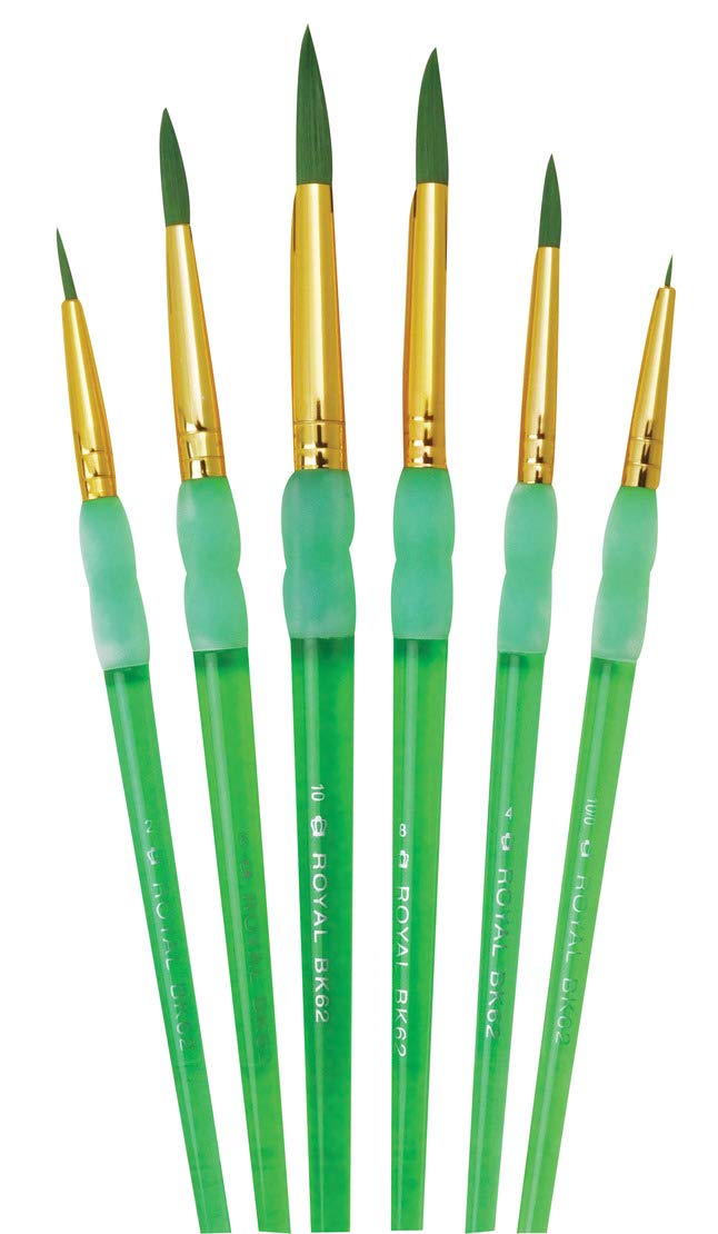ROYAL BRUSH Deluxe Round Synthetic Paint Brush Set for Kids - 6 Piece Assorted Sizes (Green) - Perfect for Art Projects, School Supplies & DIY Painting