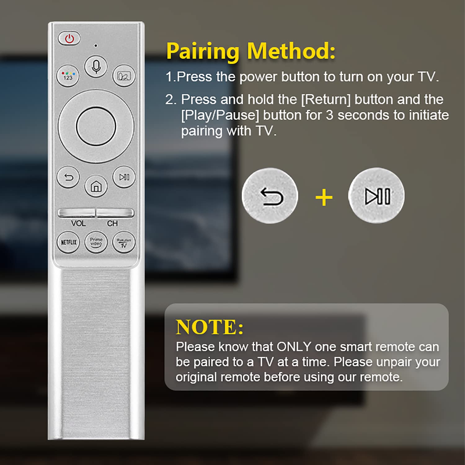 Universal Samsung Smart TV Remote Control - Compatible with 4K UHD Models 6990/7300/7700/8800/8900/9800 - Perfect for Home Entertainment & Smart TV Navigation