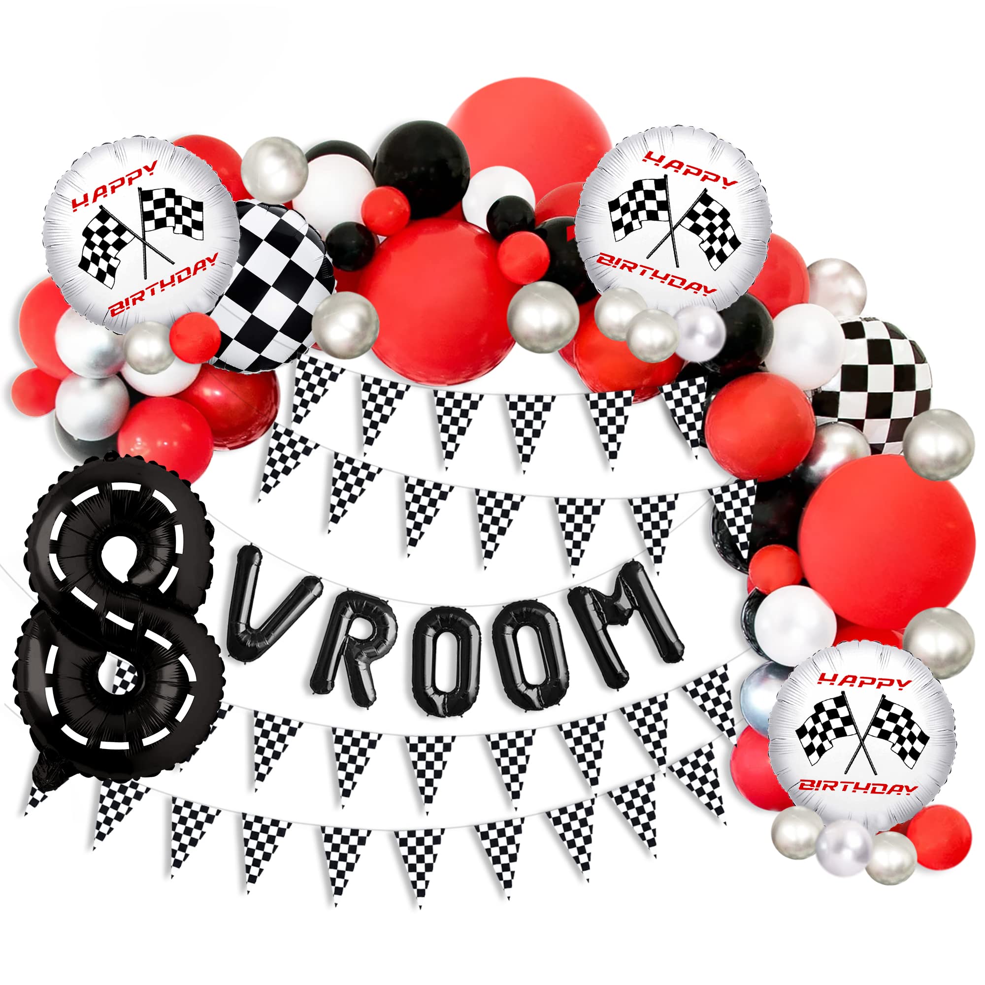 Race Car Balloon Arch Kit for Boys Birthday Party Decorations - Racecar Themed Party Supplies & Happy Birthday Decor - Number Balloons Garland Kit (Arch 8) - Perfect for Racecar Themed Parties, Kids Birthdays & Special Events