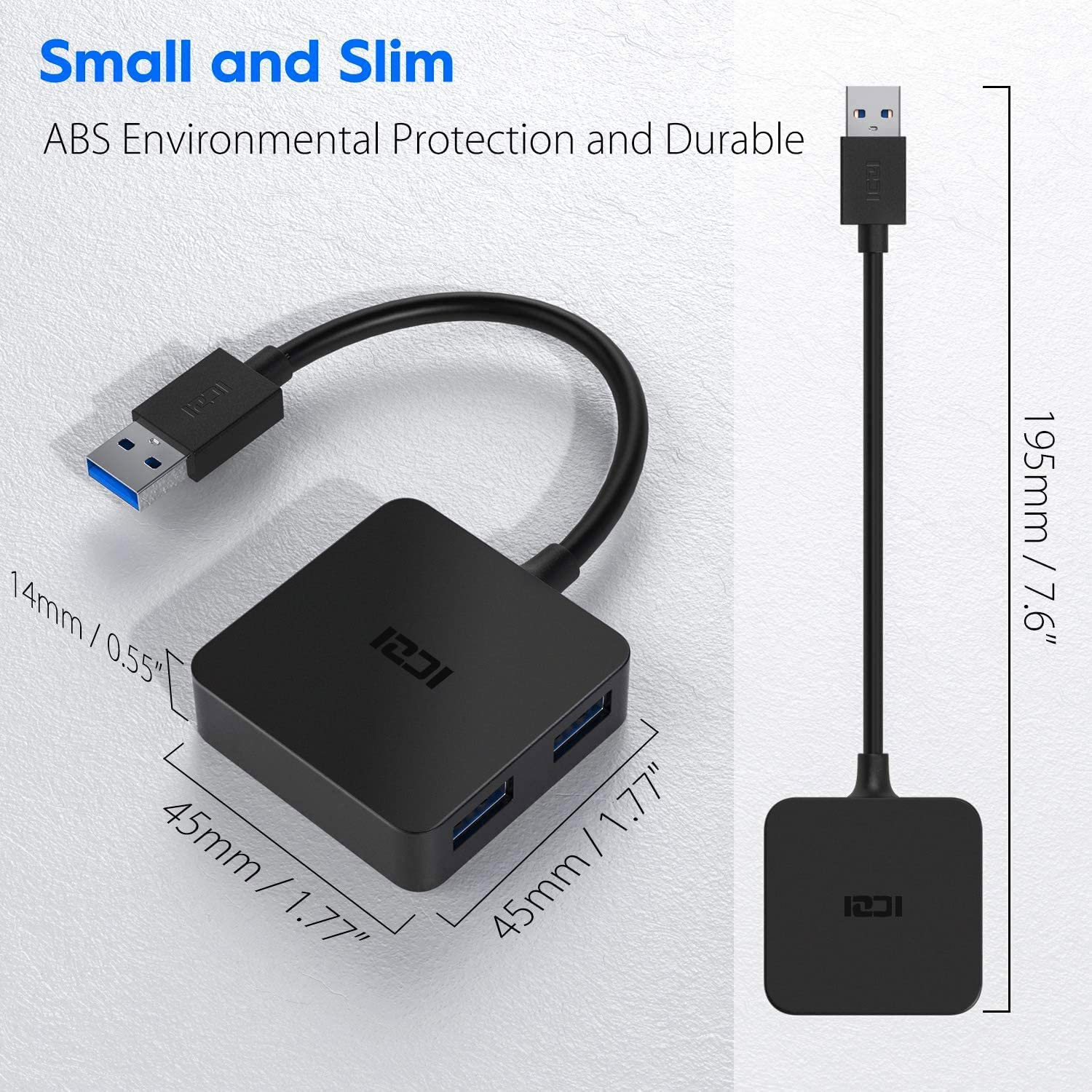 ICZI USB 3.0 Hub 4-Port Multi USB Splitter Adapter for MacBook Pro, Mac Mini, ThinkPad, XPS, Spectre x360, Surface - High-Speed Data Transfer & Charging - Perfect for Home Office, Travel, and Workspace Setup (Black)