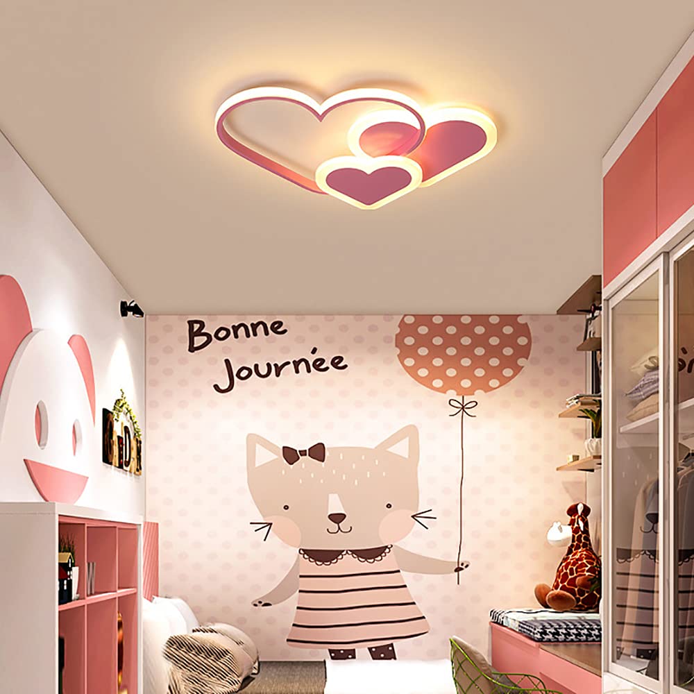 YIYIBYUS 37W Dimmable LED Ceiling Light - Heart Shaped Kids Room Lighting with Remote Control, Pink Acrylic Nursery Light for Bedroom, Kitchen, Bathroom & Dining Room - Perfect for Children's Bedrooms, Playrooms and Cozy Home Decor