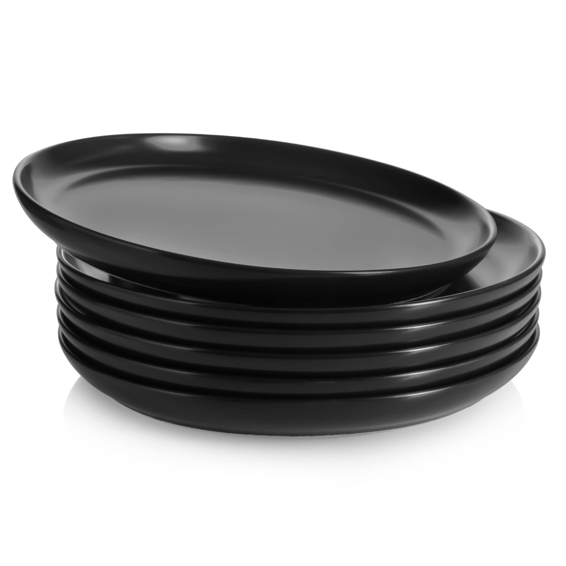 Teocera 10.2 Inch Round Porcelain Dinner Plates Set of 6 - Microwave, Dishwasher & Oven Safe Matte Black Pasta Salad Plates for Restaurant, Home Dining & Party Serving