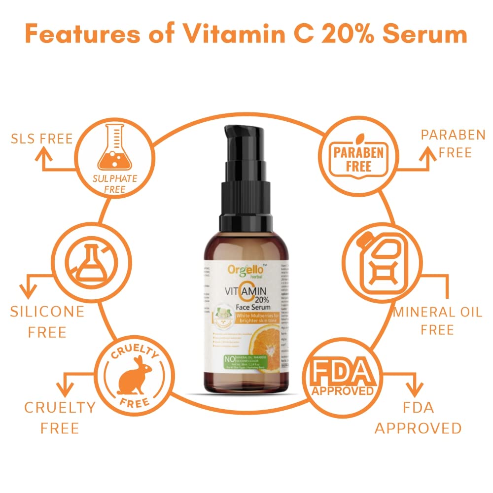 Orgello 20% Vitamin C Serum with Hyaluronic Acid & Rose Water Toner Set - Brightening Skincare Kit for Face (30ml Serum + 100ml Toners) - Perfect for Daily Glow Routine, Dark Spot Treatment & Hydration