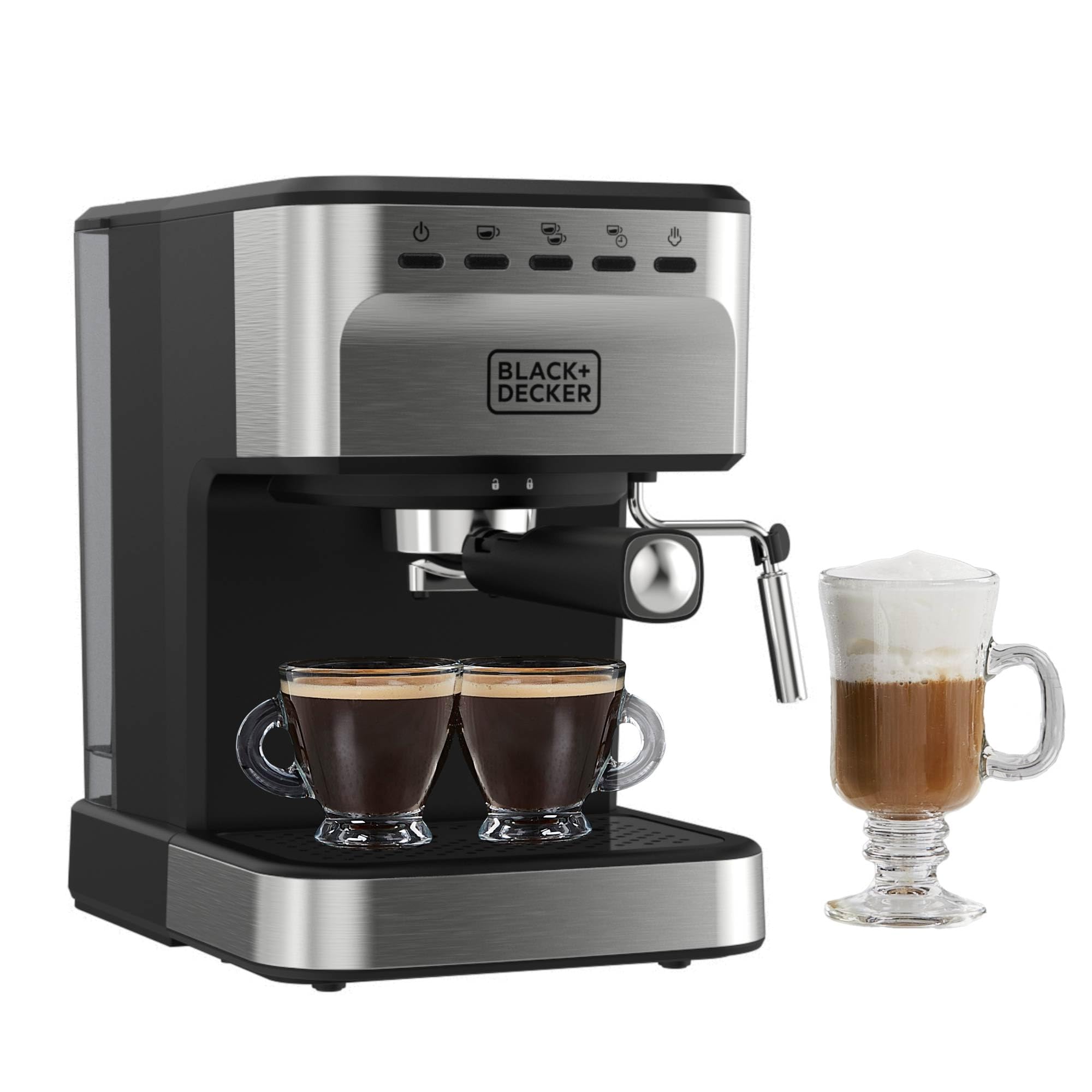 BLACK+DECKER 15 Bar Semi-Automatic Espresso & Cappuccino Machine - Use Ground Coffee or ESE Pods for Perfect Lattes, Americanos & More | Ideal for Home, Office & Small Cafes