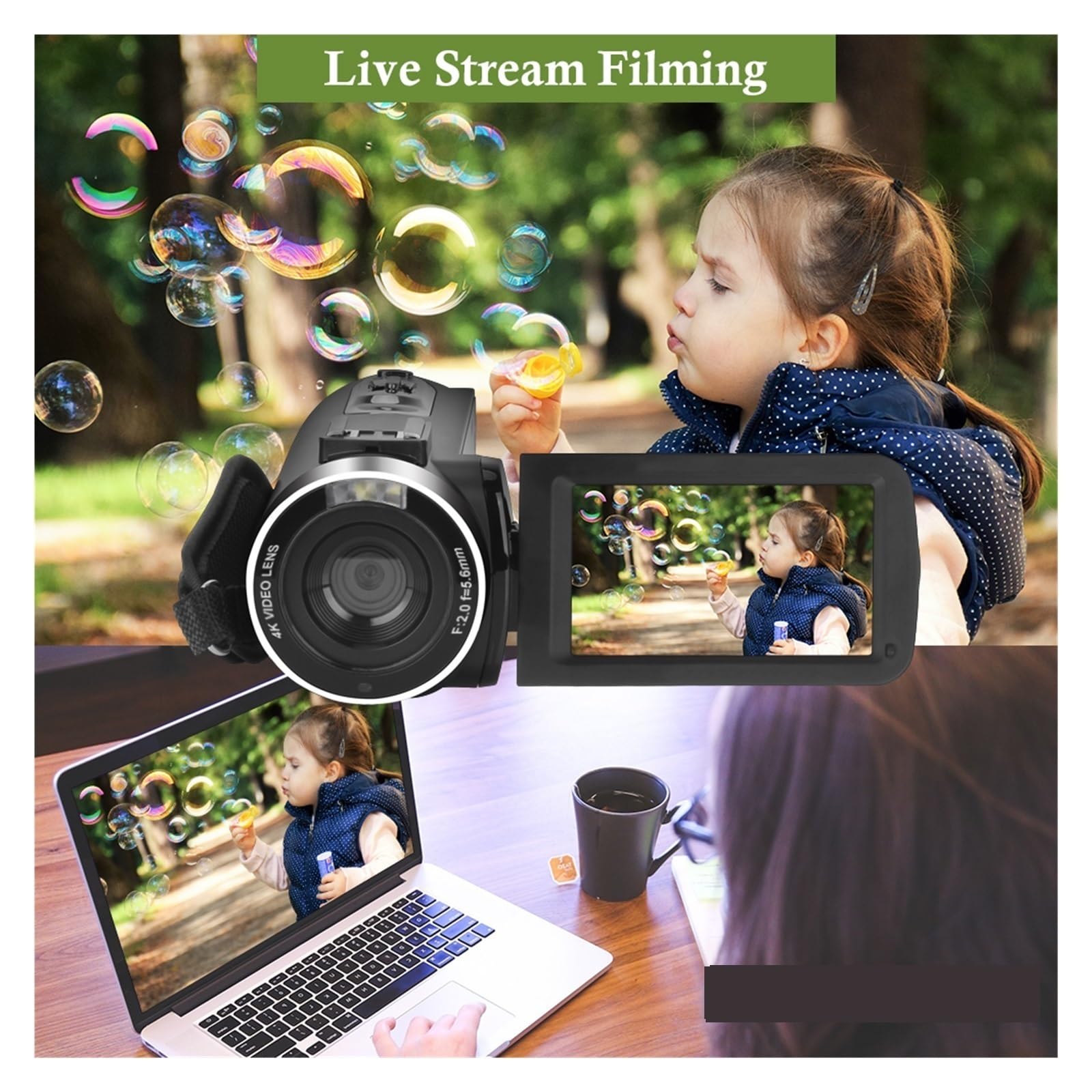 4K UHD Vlogging Camera with WiFi Live Streaming - Portable Digital Camcorder for YouTube, Outdoor Vlogging & Webcam (No SD Card Included) - Perfect for Travel, Blogging & Live Streaming