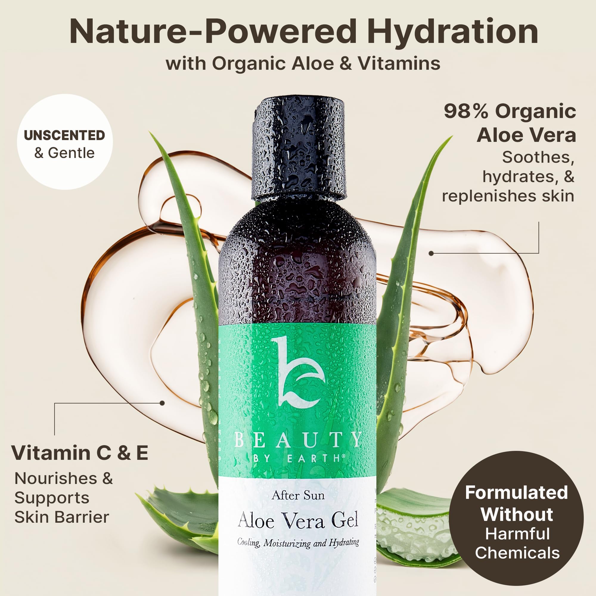 Organic Aloe Vera Gel for Face, Hair & Skin - USA Made with Natural Ingredients, Vitamin C & E - Soothing & Cooling for Sunburn Relief, After Sun Care, Face Masks & Daily Hydration