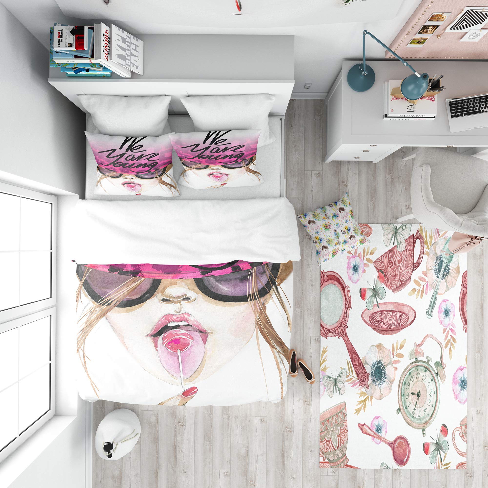DesignQ Young Traditional Pink Duvet Cover Set King Size - 3 Piece Romantic Bedding Set for All Seasons | Perfect for Master Bedroom, Guest Room & Cozy Home Decor