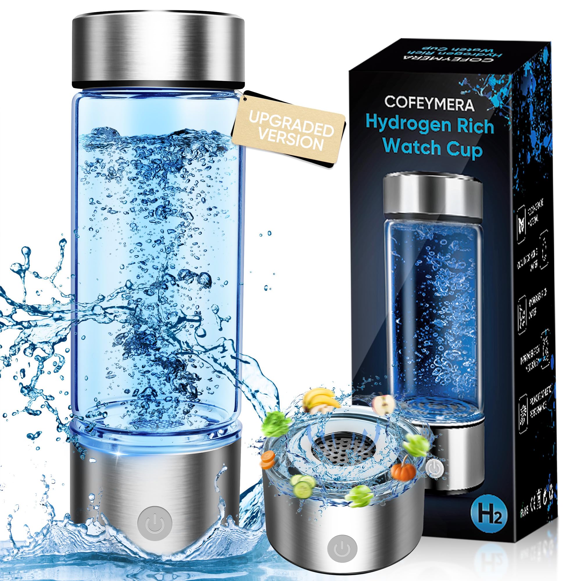 Premium Portable Hydrogen Water Bottle Generator - SPE & PEM Technology, Rechargeable Hydrogen Water Machine for Improved Water Quality in 3 Minutes (Silver) | Perfect for Travel, Gym, and Daily Hydration