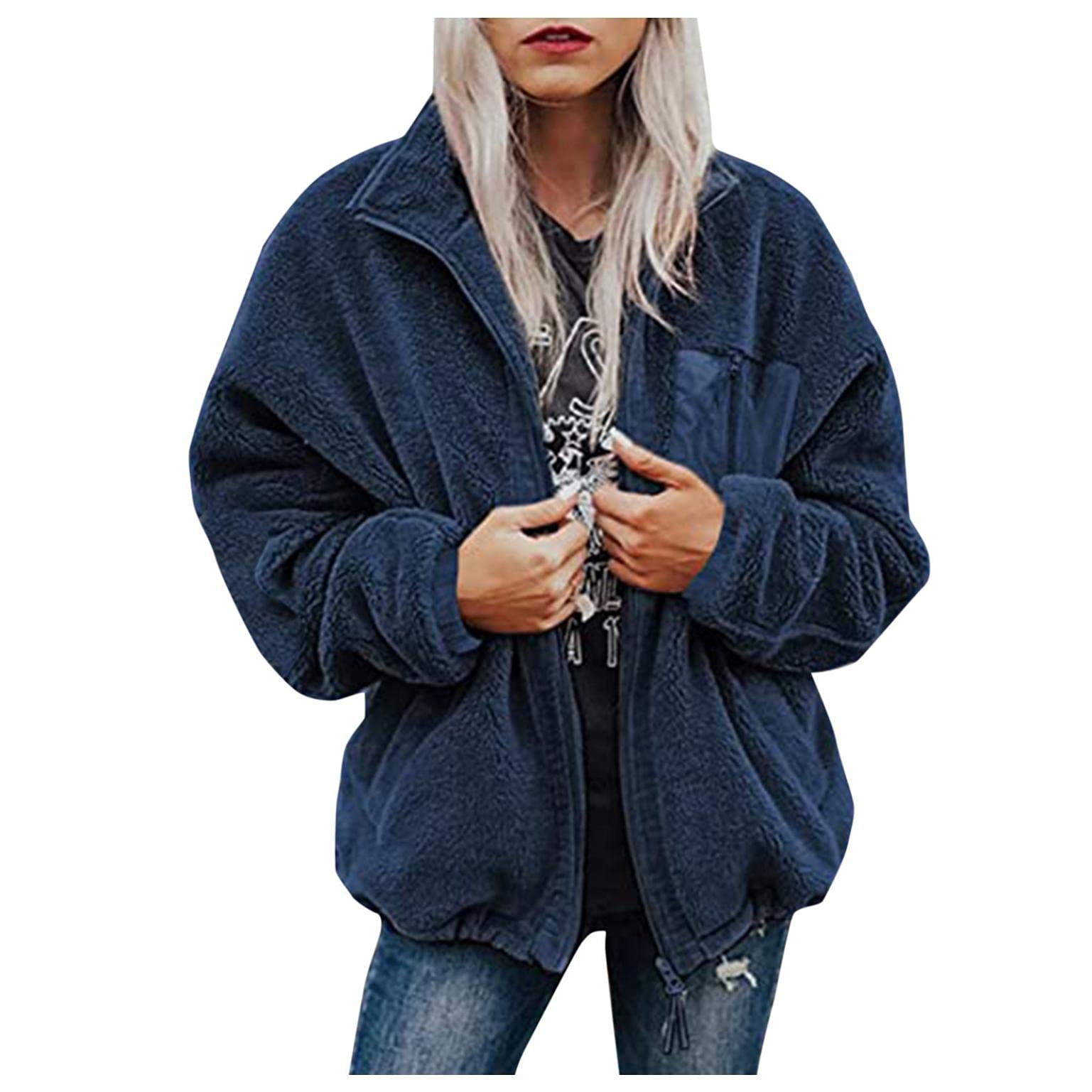 AODONG Women's Fleece Zip Up Jacket - Cozy Winter Warm Long Sleeve Sweater with Pockets for Casual Outdoors & Daily Wear