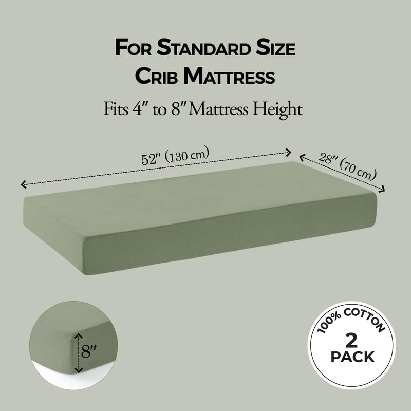 Soft 100% Cotton Fitted Crib Sheets for Boys & Girls - 2 Pack Breathable Baby Crib Mattress Cover (52x28 Inches) | Perfect for Standard Crib & Toddler Bed | Nursery Essentials for Comfortable Sleep & Easy Care