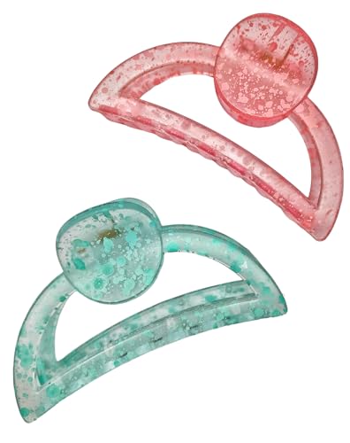 KK CREATIONS 2-Pack Large D-Shape Hair Claws - Thick Long Hair Jaw Clips for Women & Girls | Printed Ice Shade Design | Perfect for Updos, Ponytails & Everyday Hairstyles
