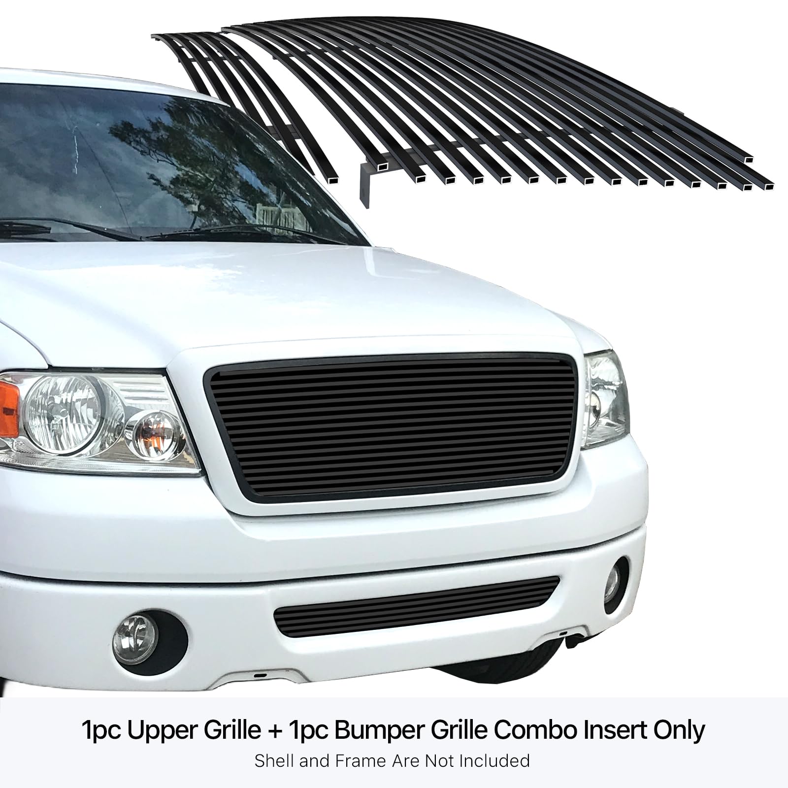 APS Compatible with Ford F-150 2006-2008 Black Billet Front Grill Grille Insert Combo - Upper & Lower Bumper Replacement - F87925H - Perfect for Off-Roading & Truck Customization