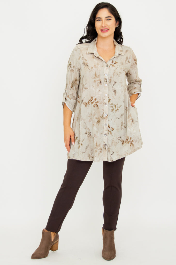 Celine Blouse Women's Linen Bamboo Shirt - Elegant Castle Print Top for Casual Wear & Summer Outfits