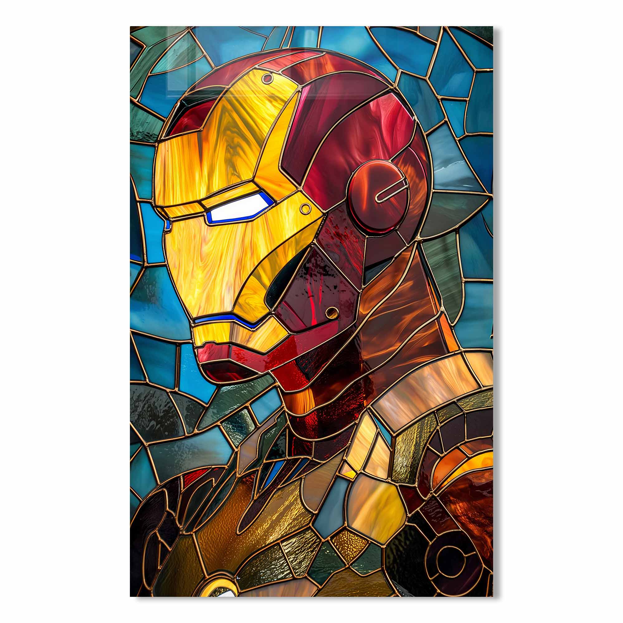 Stained Iron Man Tempered Glass Wall Art - Superhero Home Decor for Living Room, Bedroom & Office - Marvel Fan Gift Idea