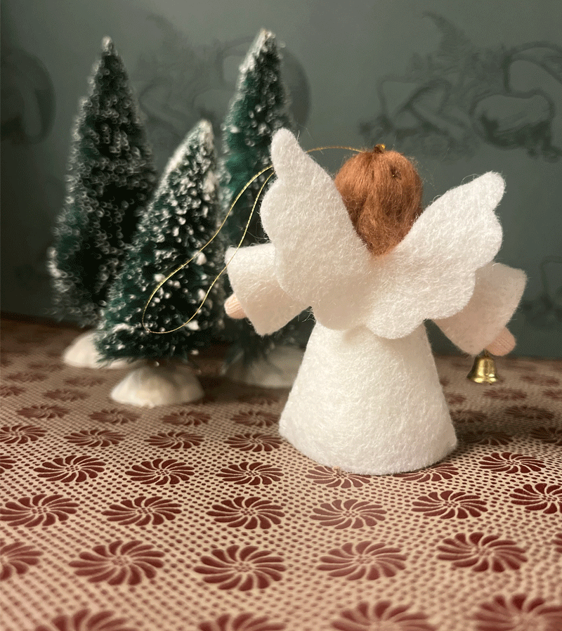2023 Handmade Brunette Hanging Angel Waldorf Doll - Natural Fiber Waldorf Style Doll for Kids Room Decor, Nursery Hanging Ornament & Waldorf Education Toy