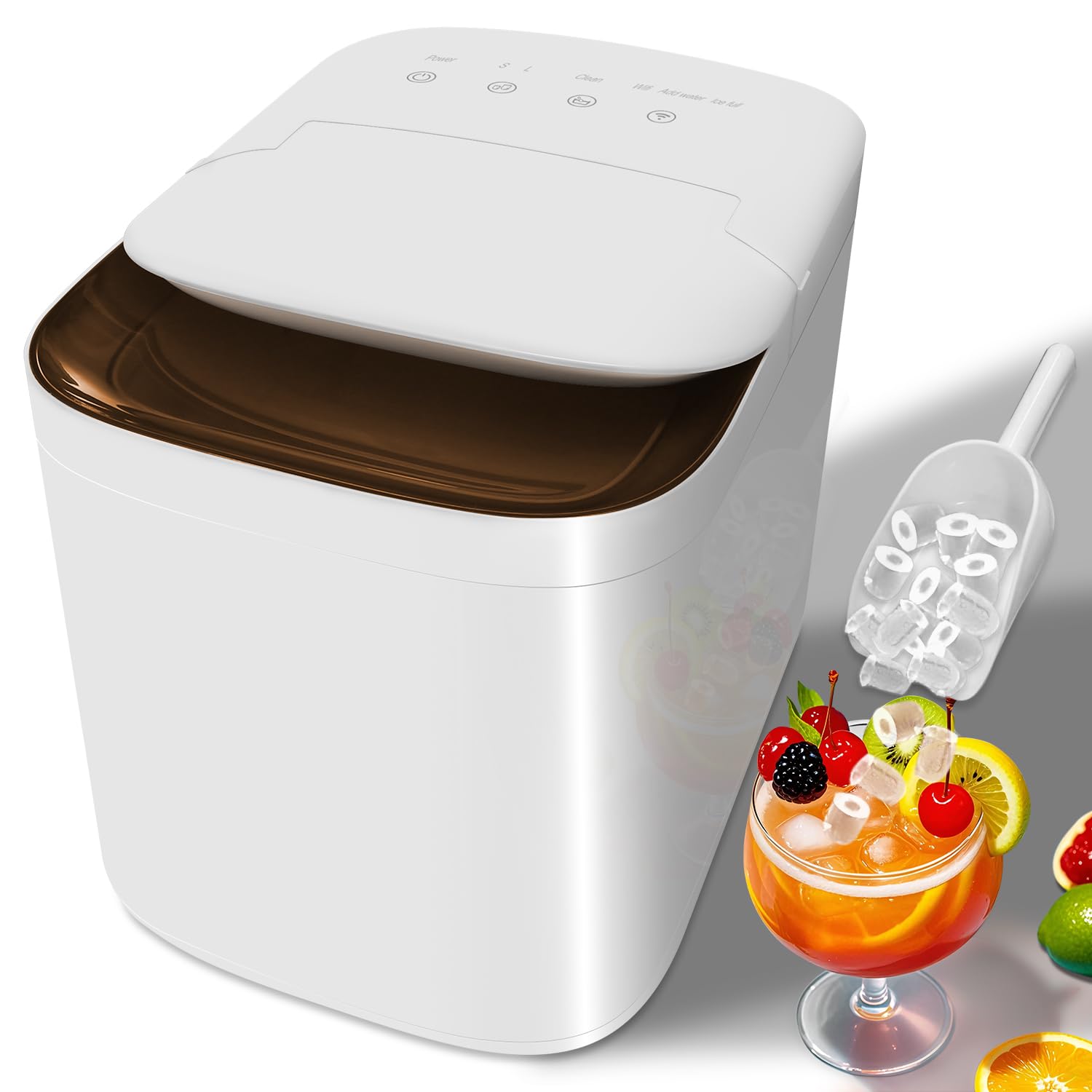 Portable Countertop Ice Maker Machine with App - 33lbs/24H Chewable Pebble & Bullet Ice in 6-8 Mins, 30 Min Self-Cleaning, 2 Ice Sizes - Perfect for Home, Office, Bar, RV & Outdoor Parties (White)