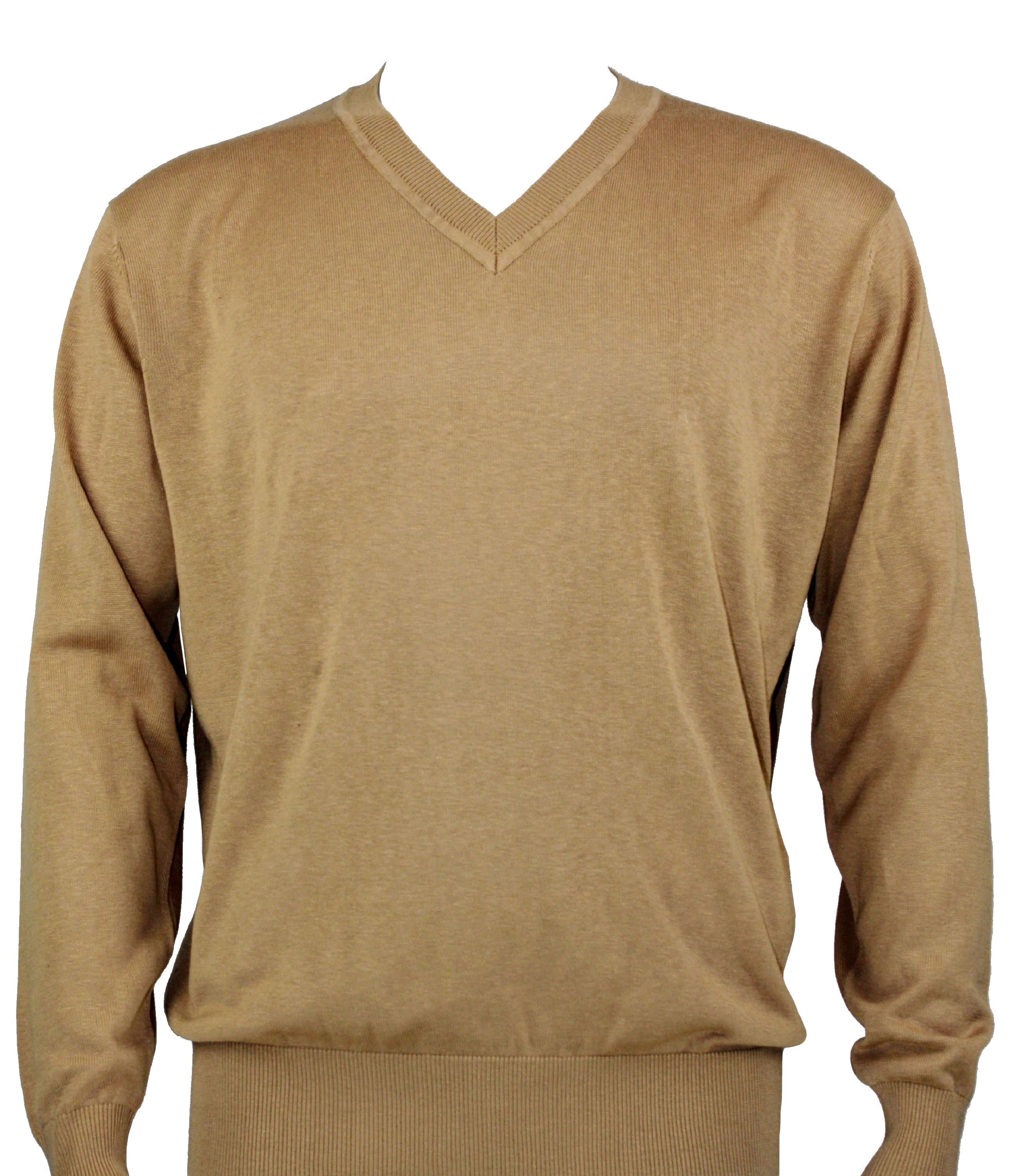 Bassiri Long Sleeve V Neck Camel Sweater 627 - Women's Casual Knit Pullover for Fall & Winter Fashion