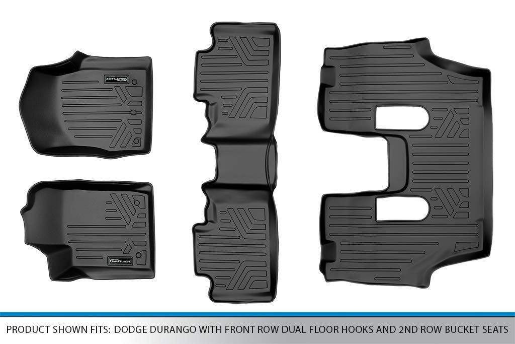 MAXLINER All-Weather Floor Mats for 2013-2016 Dodge Durango - 3 Row Custom Fit Car Floor Liners with Front Dual Hooks & 2nd Row Bucket Seats - Heavy Duty Protection for Mud, Snow & Spills (Black) - Perfect for Off-Roading, Family Trips & Daily Commutes