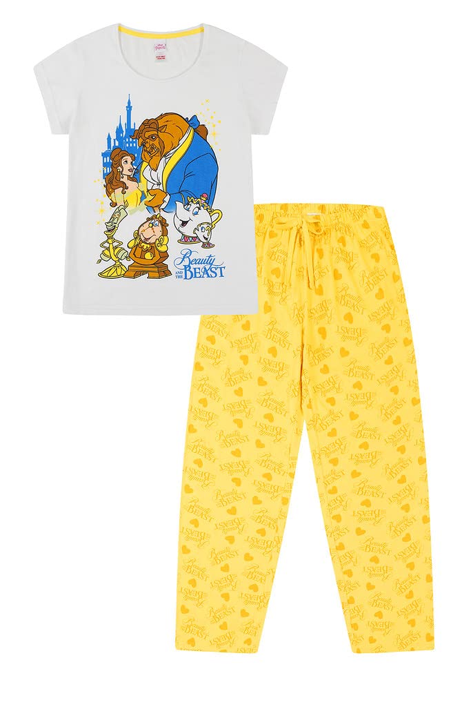 Disney Beauty and The Beast Women's Long Sleeve Cotton Pajama Set - Cozy Sleepwear for Movie Nights & Relaxation at Home